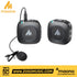Zoso Music Maono AU-WM820 wireless microphone kit with black transmitter, receiver, and lavalier mic