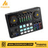 Zoso Music Maonocaster AME2 audio mixer with sound pads, gain knobs, and LED level indicators for podcast streaming.