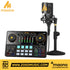 Zoso Music Maonocaster AME2A podcast studio kit with black XLR condenser microphone, stand, and audio interface console.