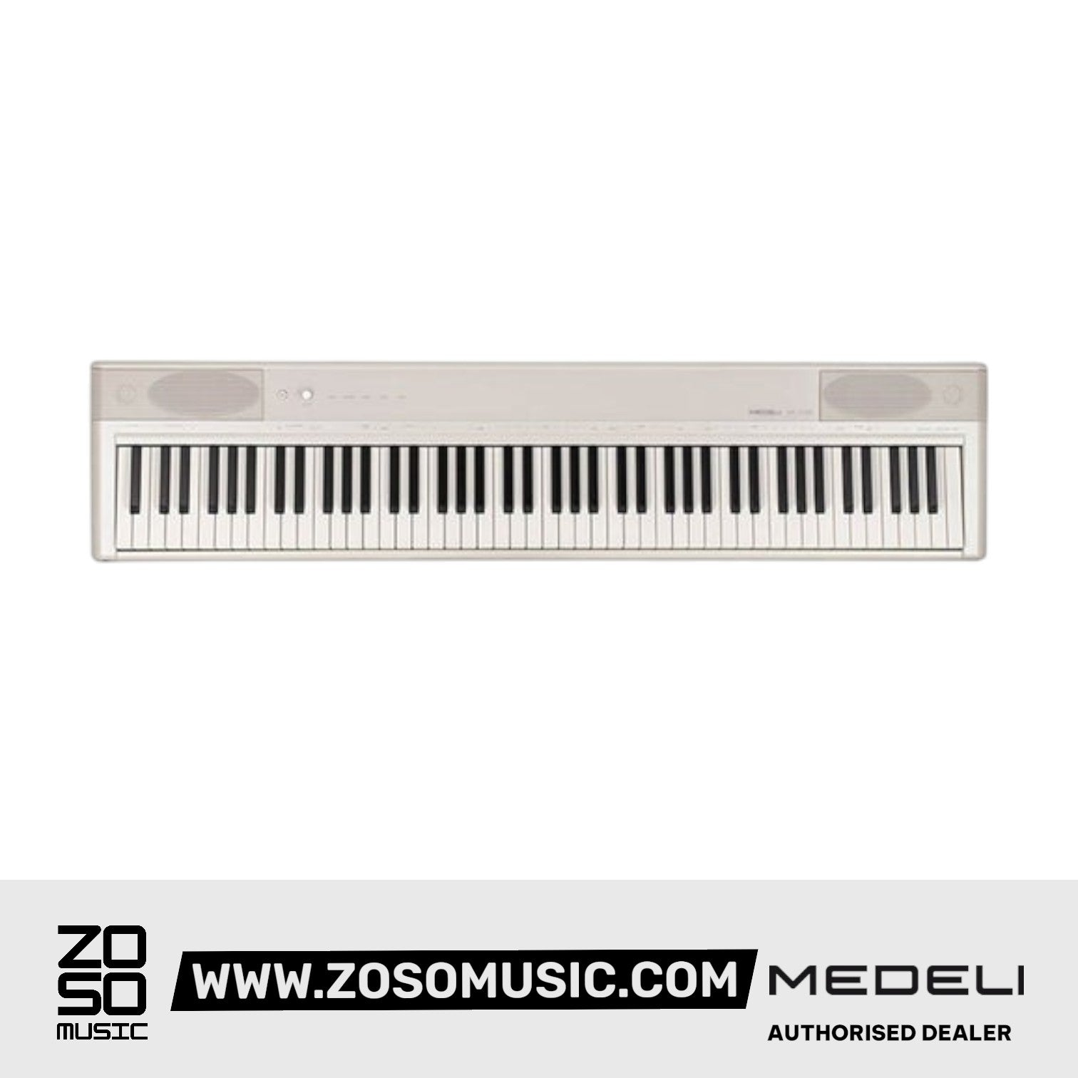 Zoso Music Medeli SP-C120 88-key compact digital piano in white with weighted, touch-sensitive keys and built-in speakers.