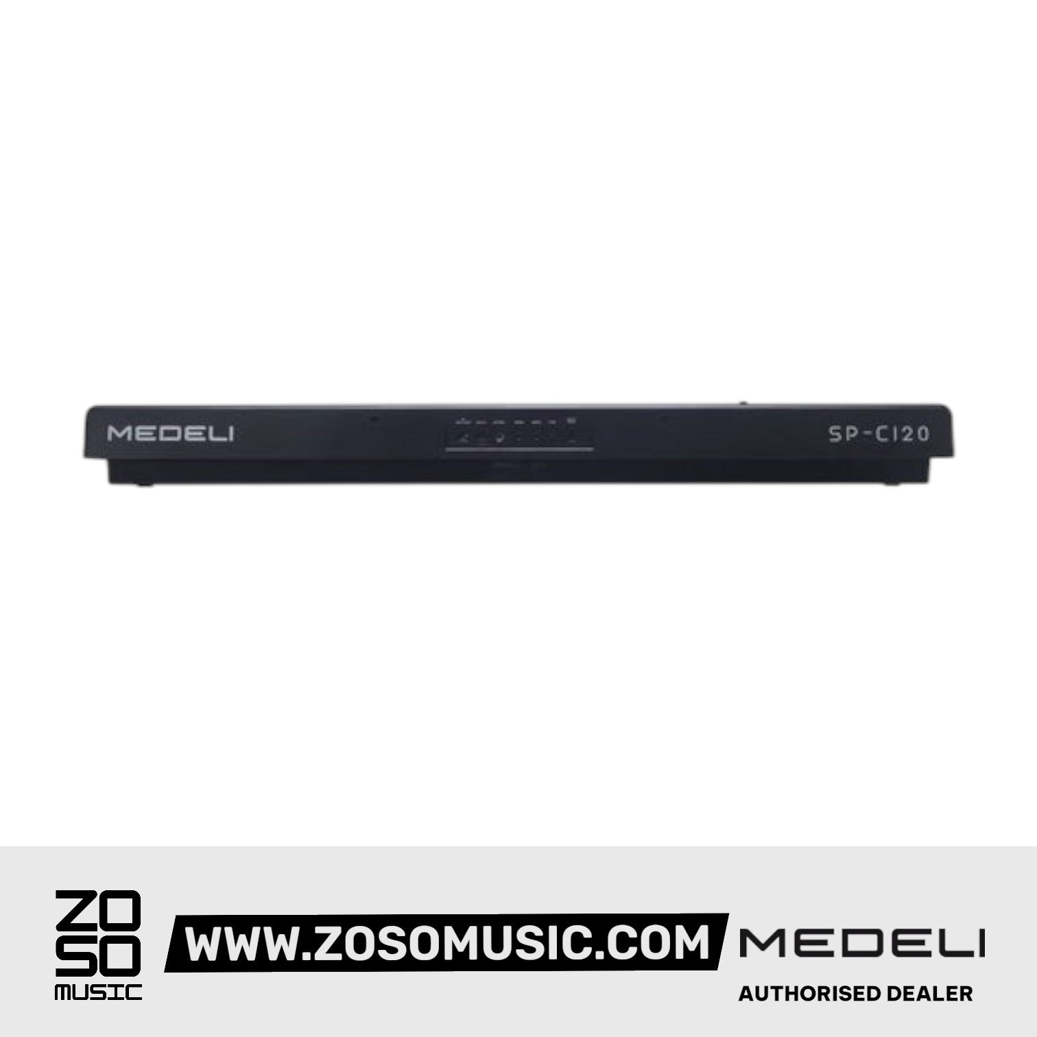 Zoso Music Medeli SP-C120 black 88-key digital piano with touch-sensitive weighted keys and control panel.