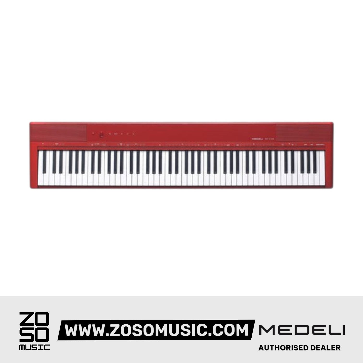 Zoso Music Medeli SP-C120 red 88-key digital piano with weighted keys and touch-sensitive controls.