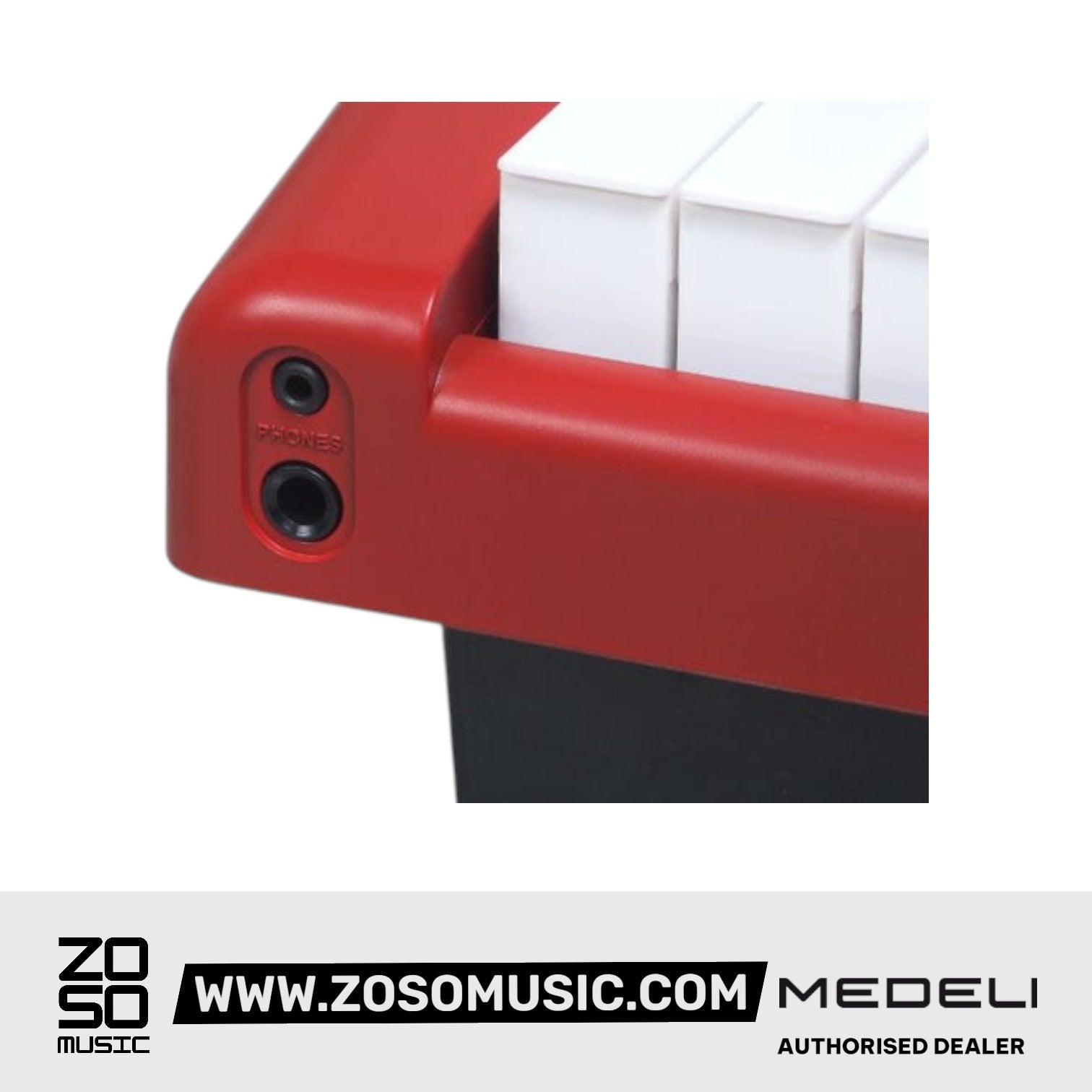 Zoso Music Medeli SP-C120 red digital piano with dual headphone jacks for private practice or lessons.