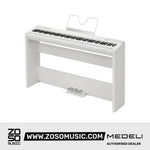 Zoso Music Medeli SP-C120 white 88-key digital piano with weighted keys and pedals, ideal for beginners.