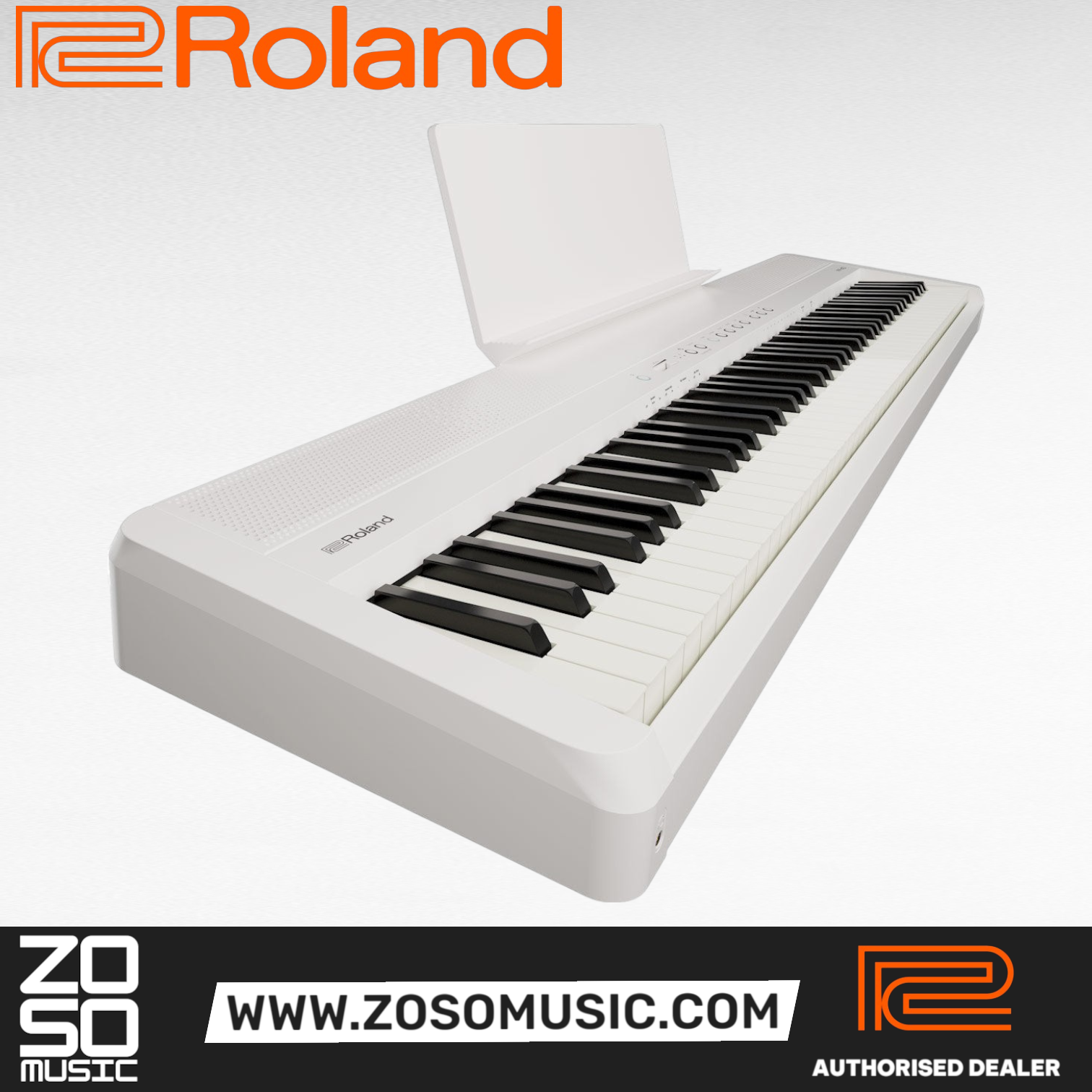 Zoso Music Roland FP-40 digital piano in white with 88 weighted Ivory Feel keys and integrated music rest