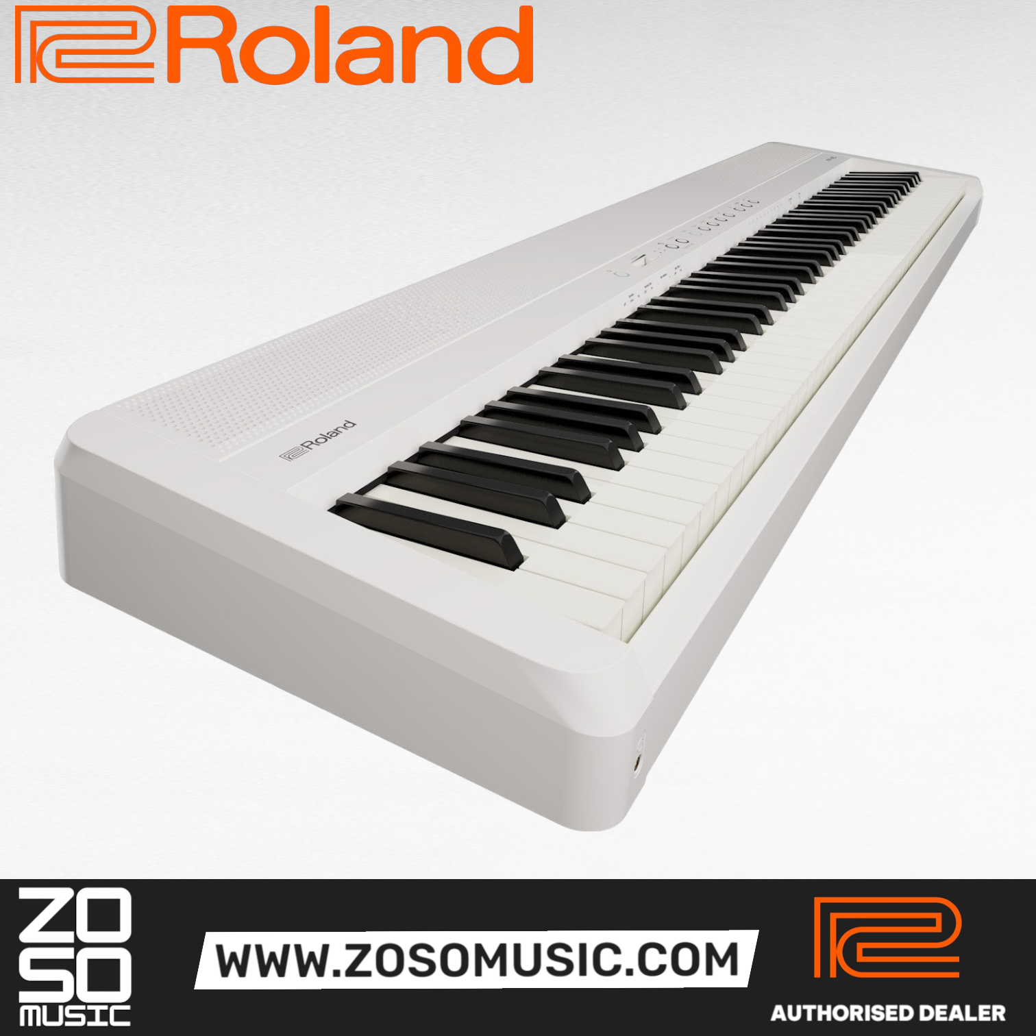 Zoso Music Roland FP-40 digital piano in white with 88 weighted keys and sleek modern design.