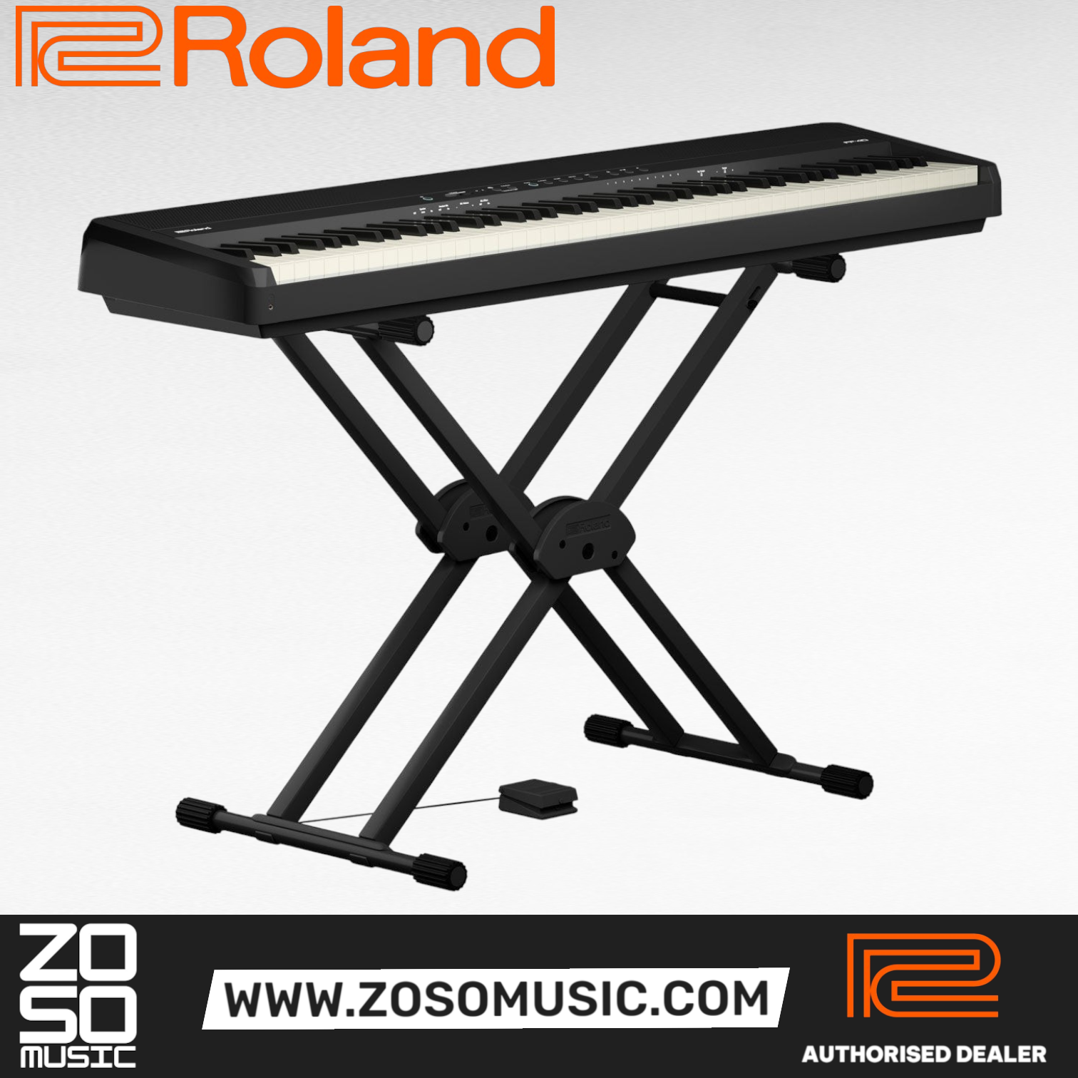 Zoso Music Roland FP-40 digital piano with 88 weighted keys on a black X-stand with a sustain pedal