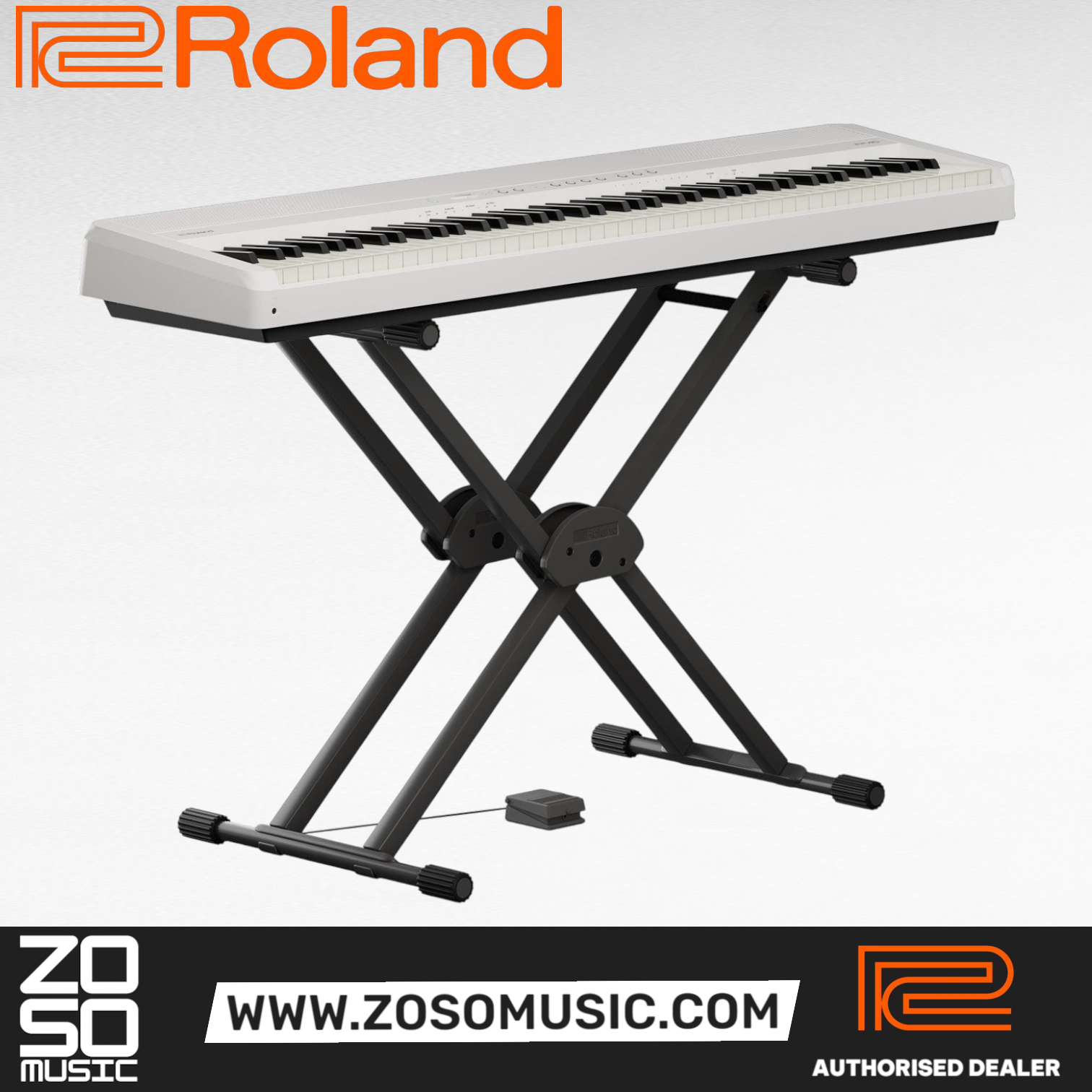 Zoso Music Roland FP-40 digital piano with 88 weighted keys on a black X-stand with a sustain pedal