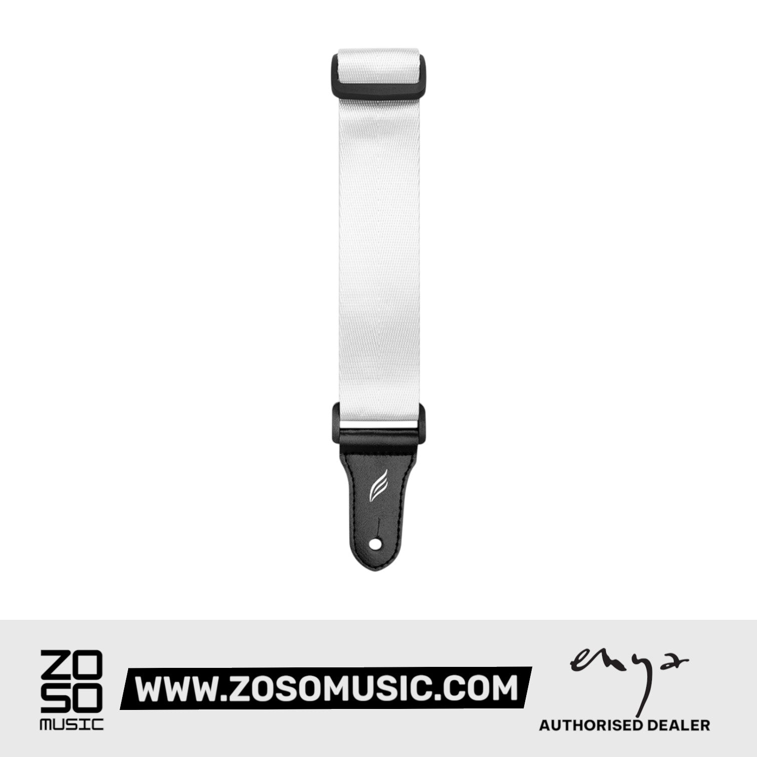 Zoso Music Enya Nova U series white woven nylon ukulele strap with black leather ends and adjustable buckle