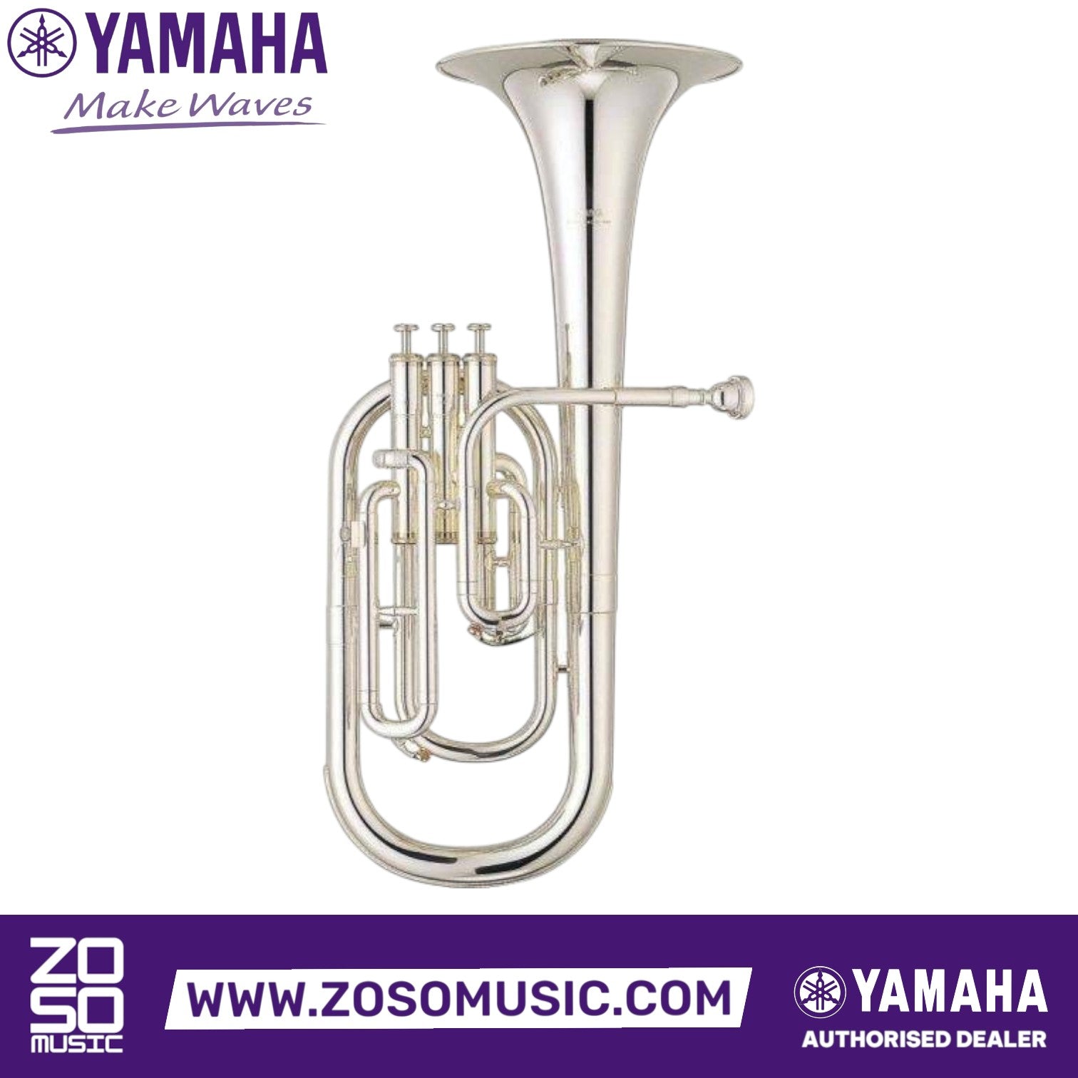 Zoso Music Yamaha YAH-203S silver-plated Eb alto horn with three top-action valves and an upright bell