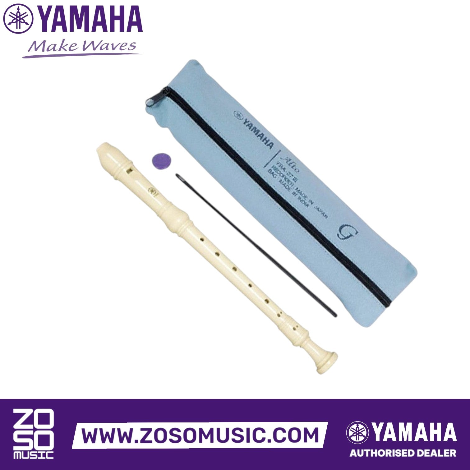 Zoso Music Yamaha YRA-27 III alto recorder in ABS resin with cleaning rod and cotton case for beginners