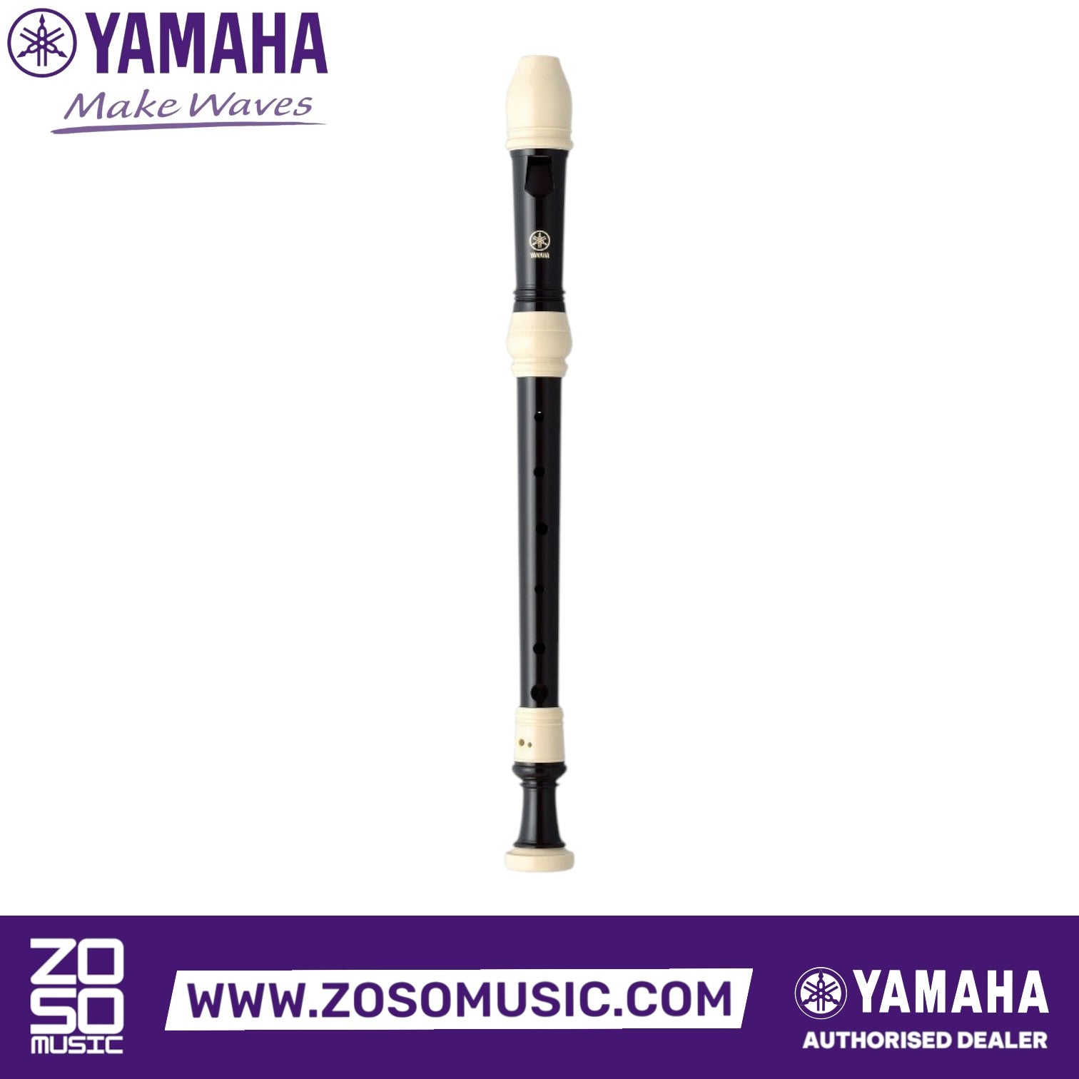 Zoso Music Yamaha YRA-38BIII alto recorder in black and cream ABS resin with baroque fingering and arched windway
