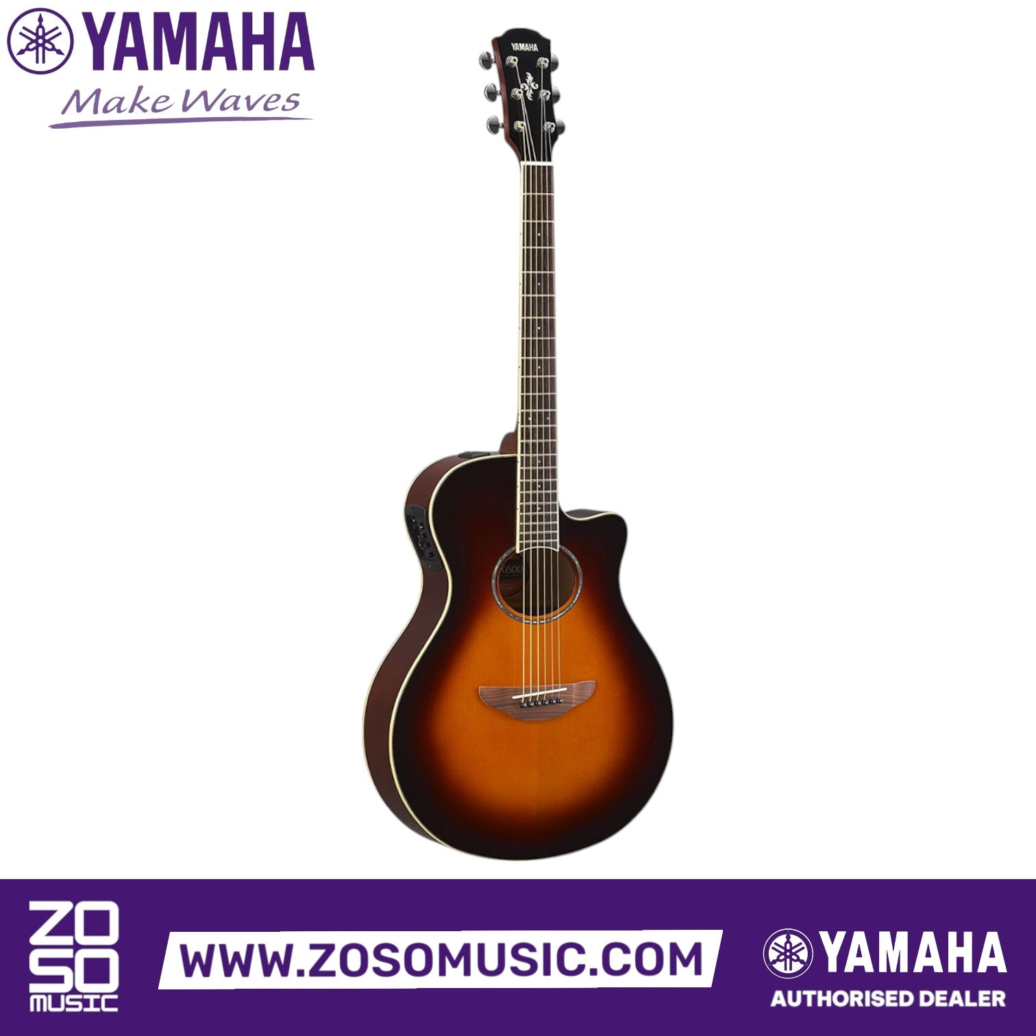 Zoso Music Yamaha APX600 acoustic-electric guitar in Old Violin Sunburst with spruce top and thinline cutaway body