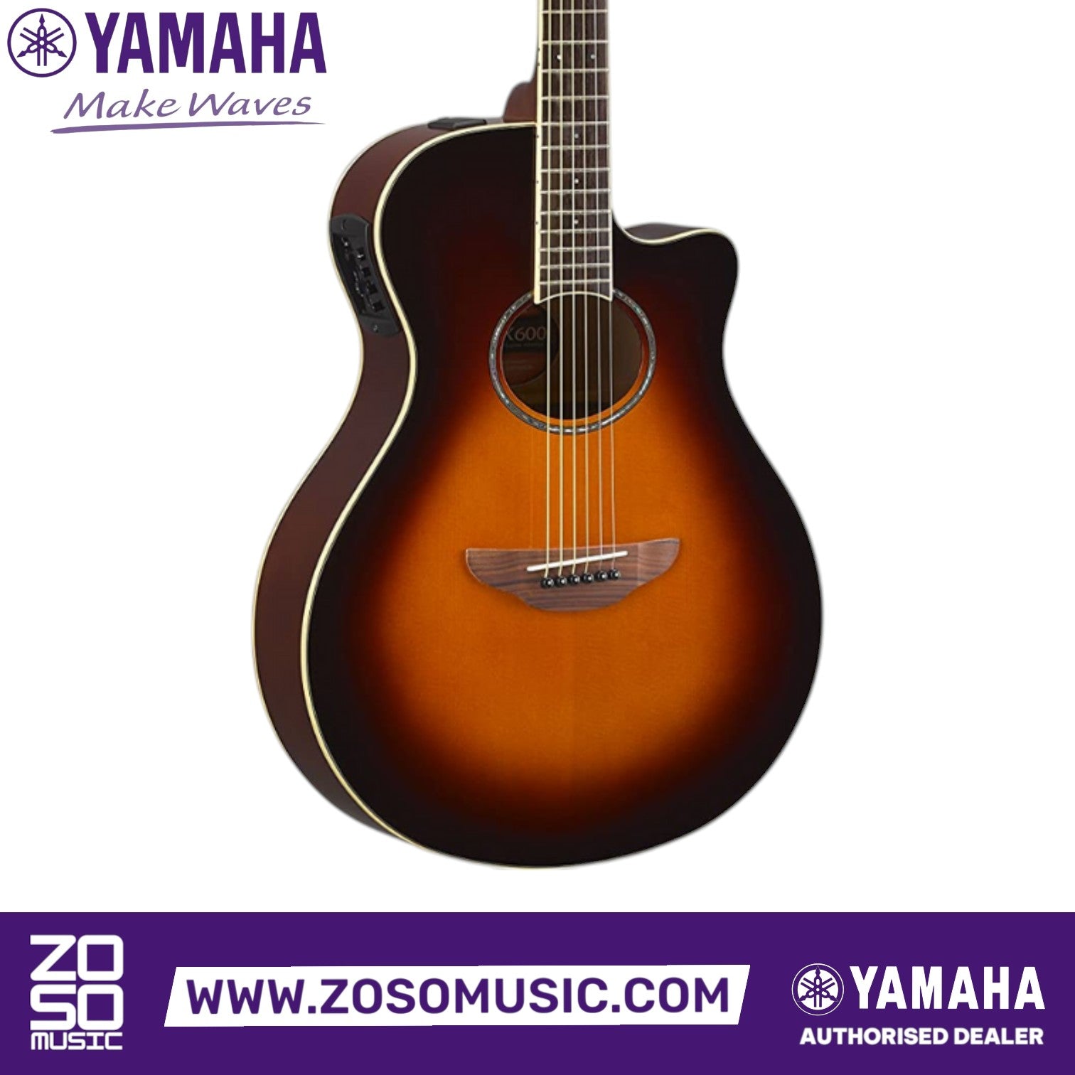 Zoso Music Yamaha APX600 thinline acoustic-electric guitar in Old Violin Sunburst finish with spruce top and rosewood