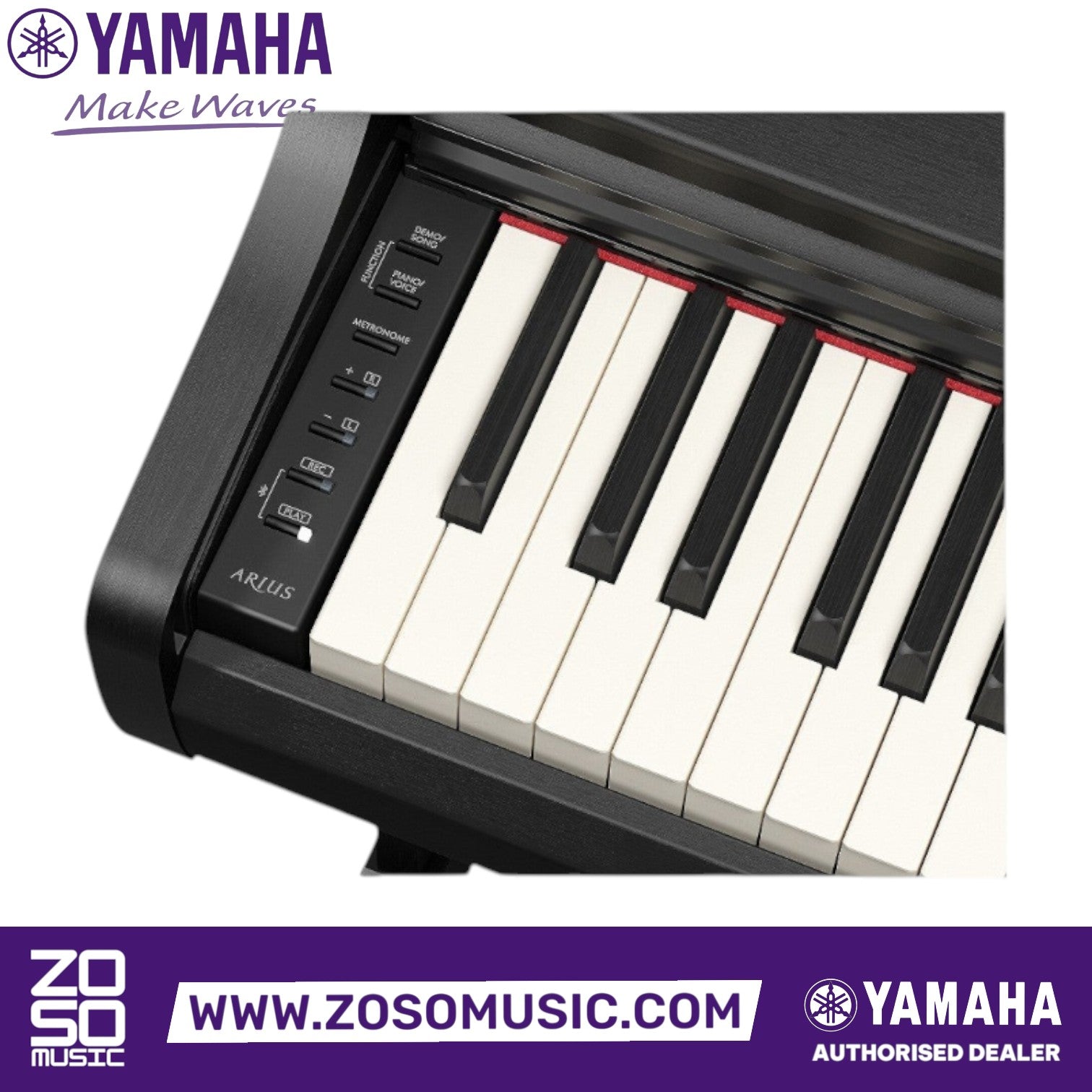 Zoso Music Yamaha Arius YDP-166 digital piano control panel and weighted keys with matte black keytops
