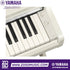 Close-up of the Zoso Music Yamaha Arius YDP-166 digital piano showing the white finish and volume control knob.
