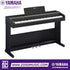Zoso Music Yamaha Arius YDP-105 digital piano in black with 88 weighted keys and three pedals on a stand