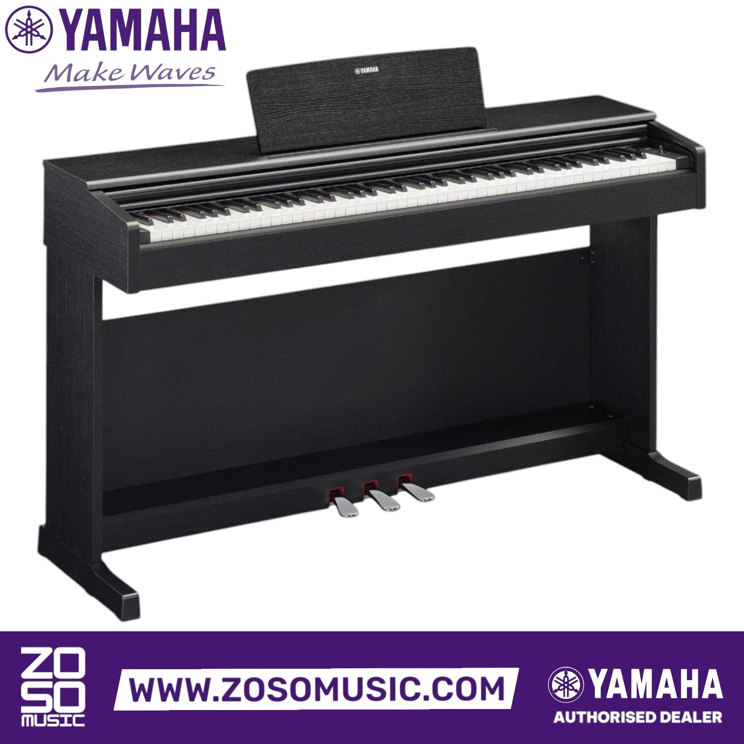 Zoso Music Yamaha Arius YDP-145 black 88-key digital piano with weighted keyboard and three pedals