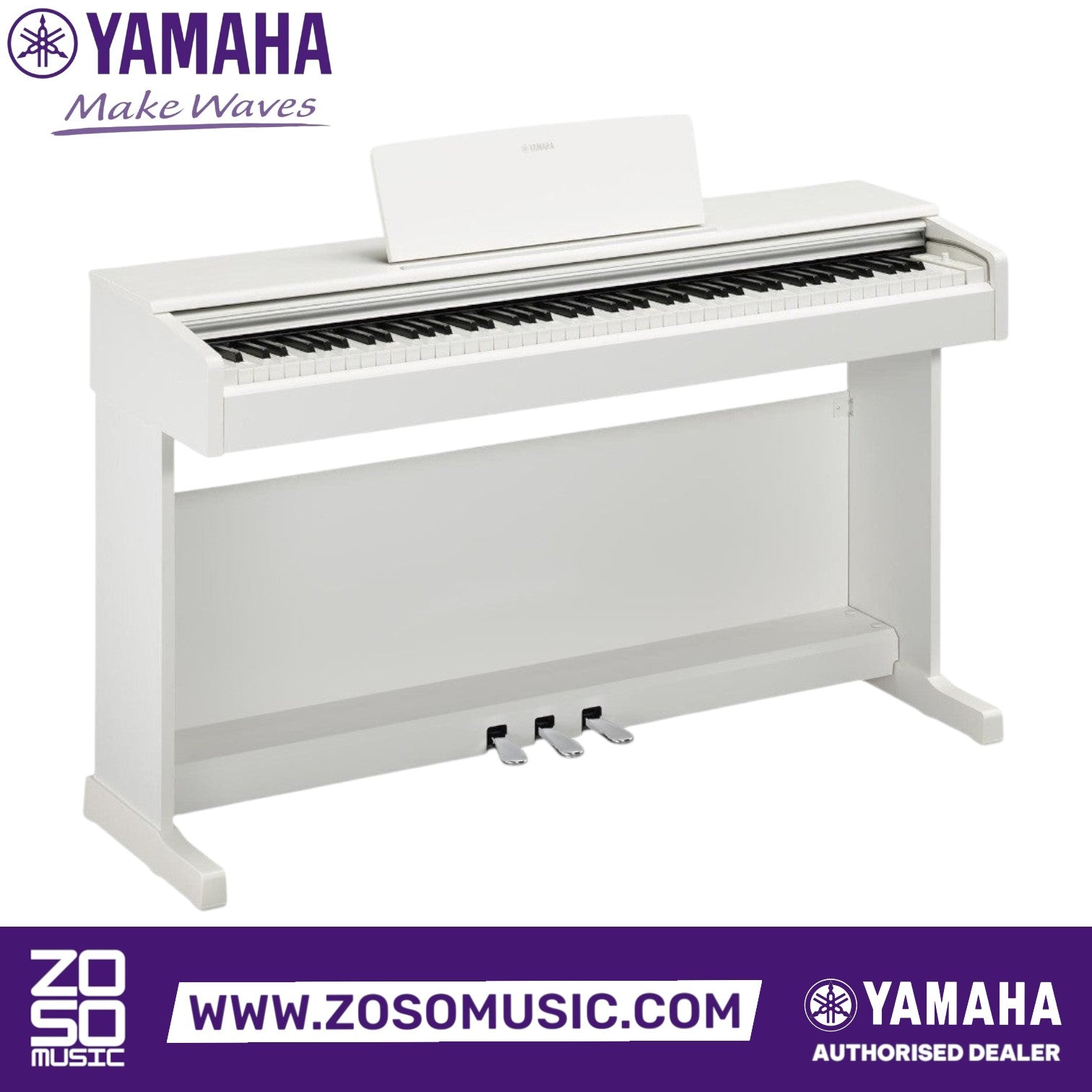 Zoso Music Yamaha Arius YDP-145 white 88-key digital piano with weighted GHS keyboard and three pedals