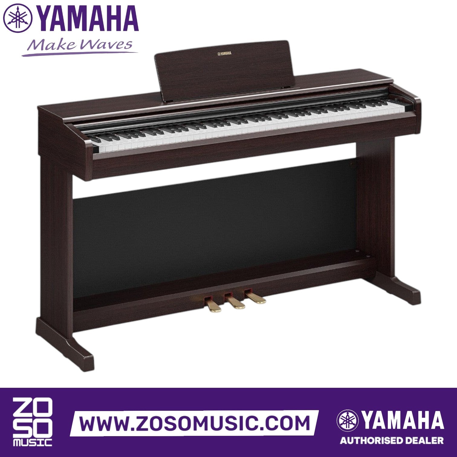 Zoso Music Yamaha Arius YDP-146 digital piano in dark rosewood finish with 88 weighted keys and three pedals