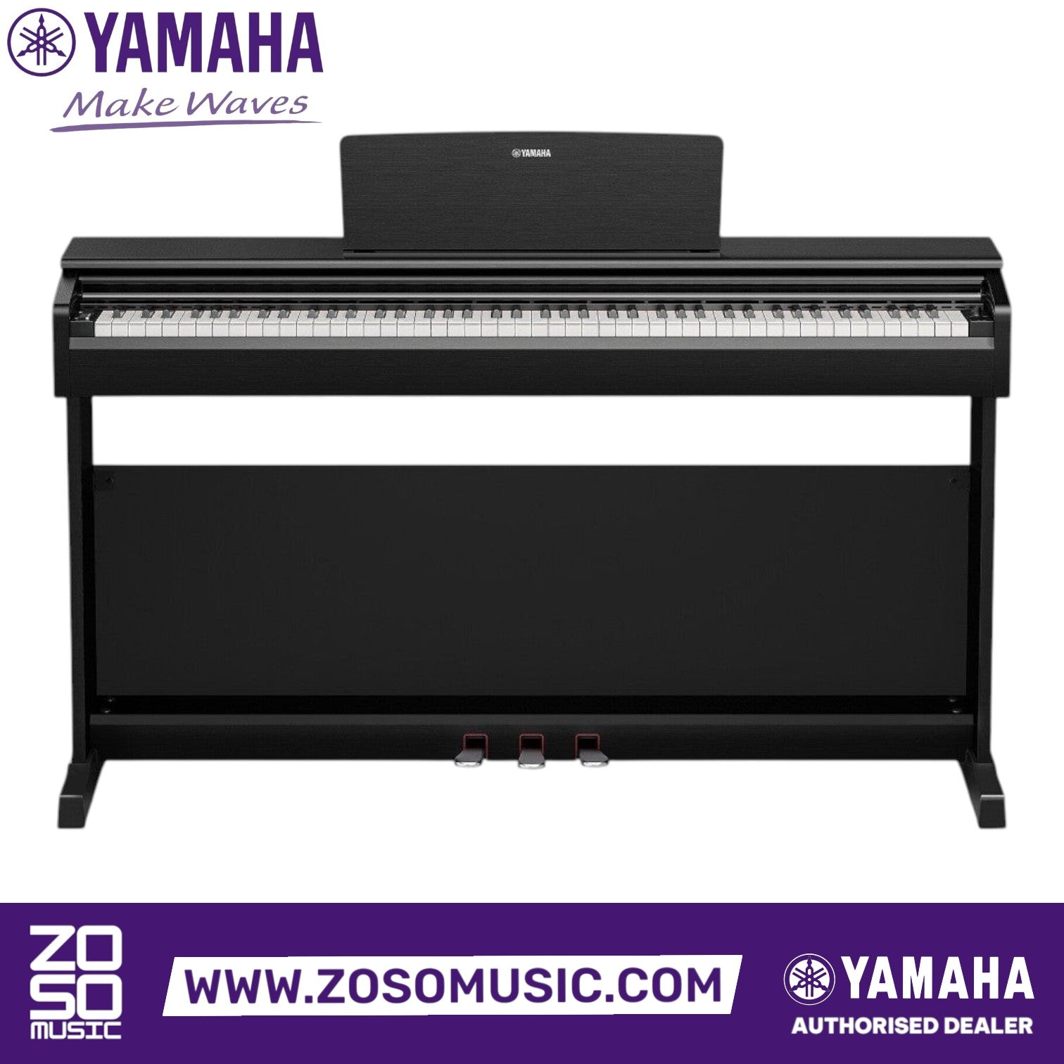 Zoso Music Yamaha Arius YDP-146 digital piano in black with 88 weighted keys and three pedals