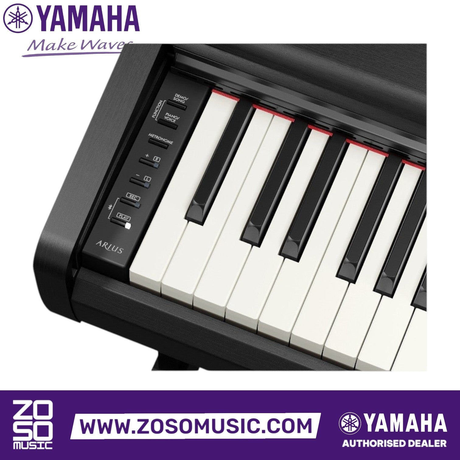 Zoso Music Yamaha Arius YDP-146 digital piano control panel and weighted keys with matte black keytops