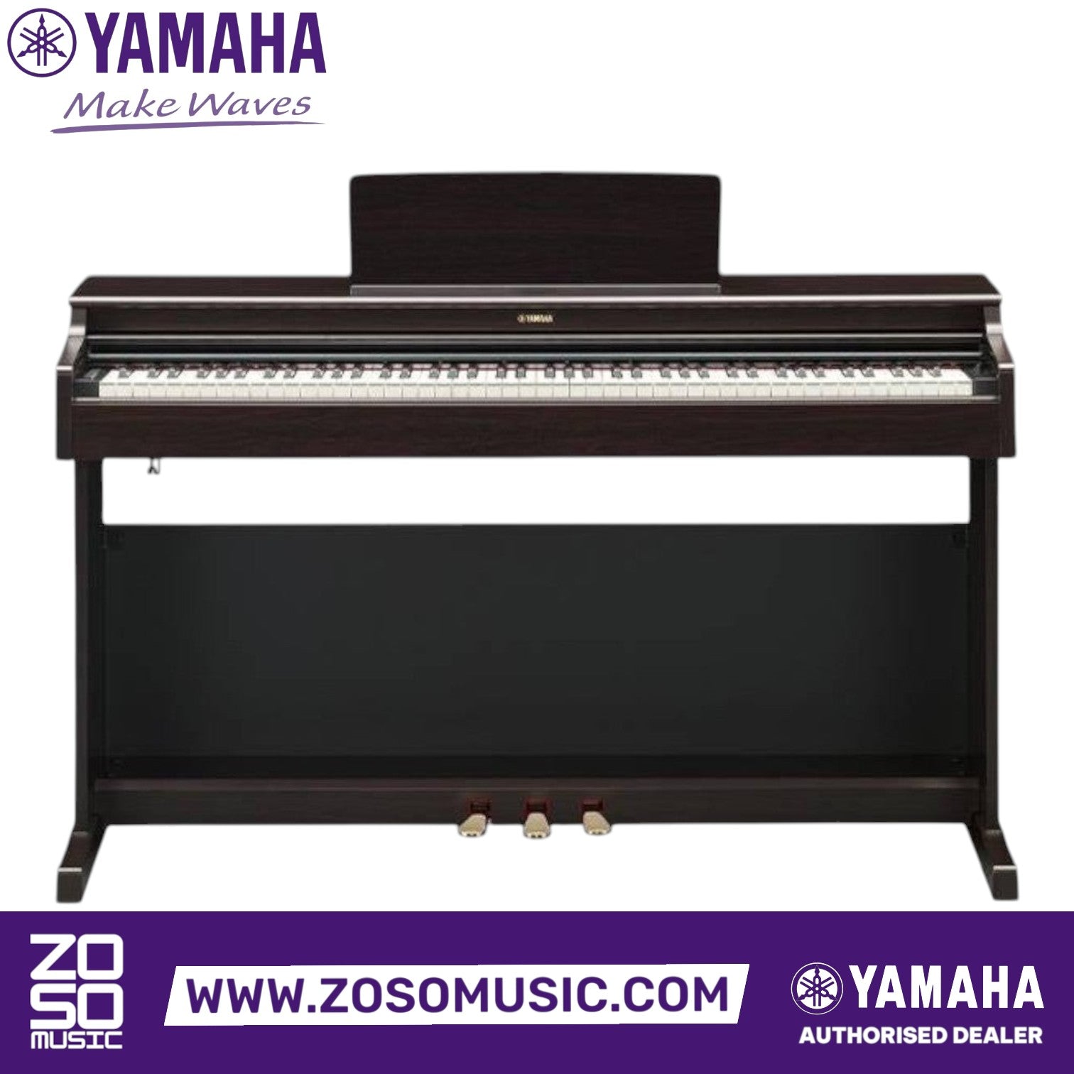 Zoso Music Yamaha Arius YDP-165 digital piano in rosewood finish with 88 weighted keys and three pedals