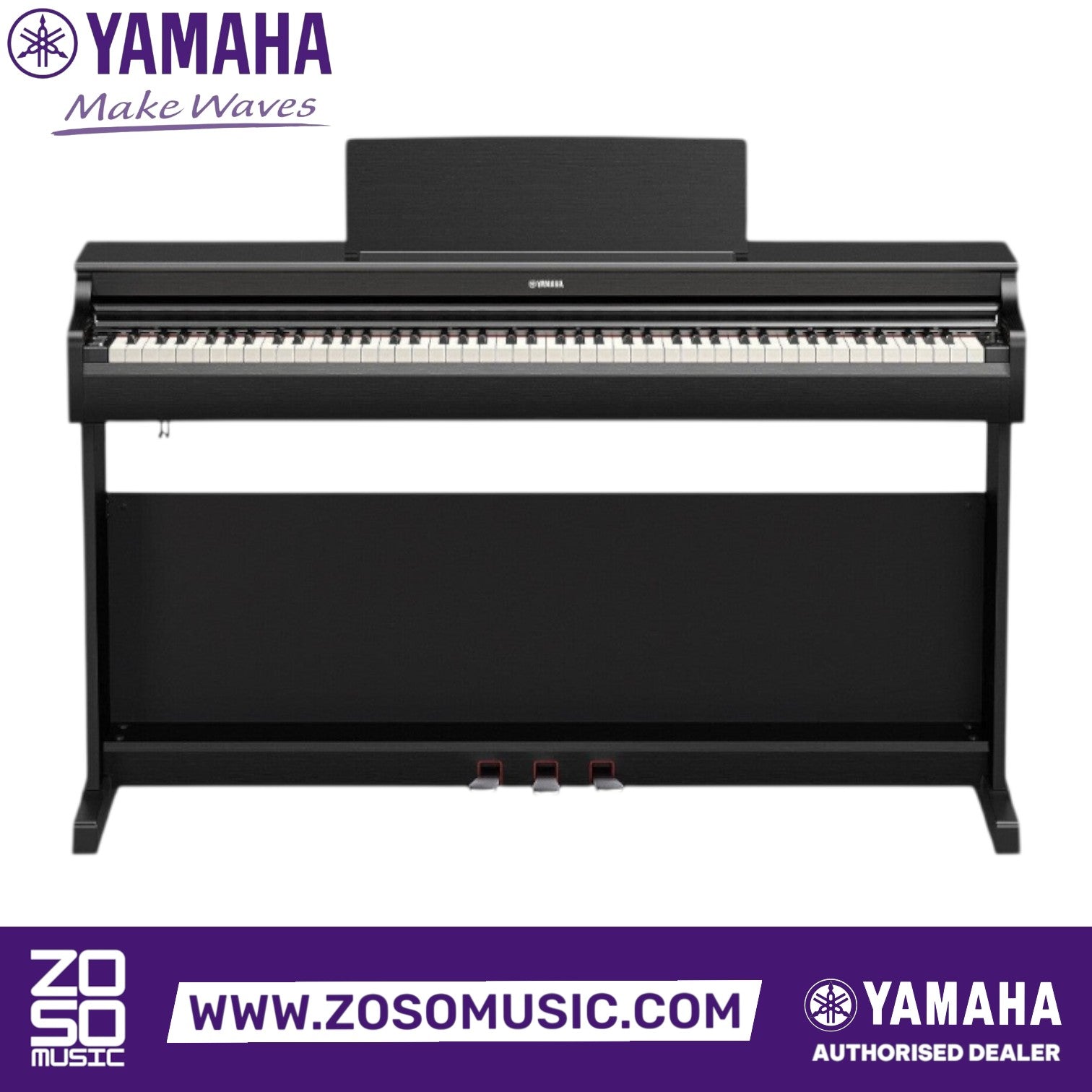 Zoso Music Yamaha Arius YDP-166 digital piano in black with 88 weighted keys and three pedals