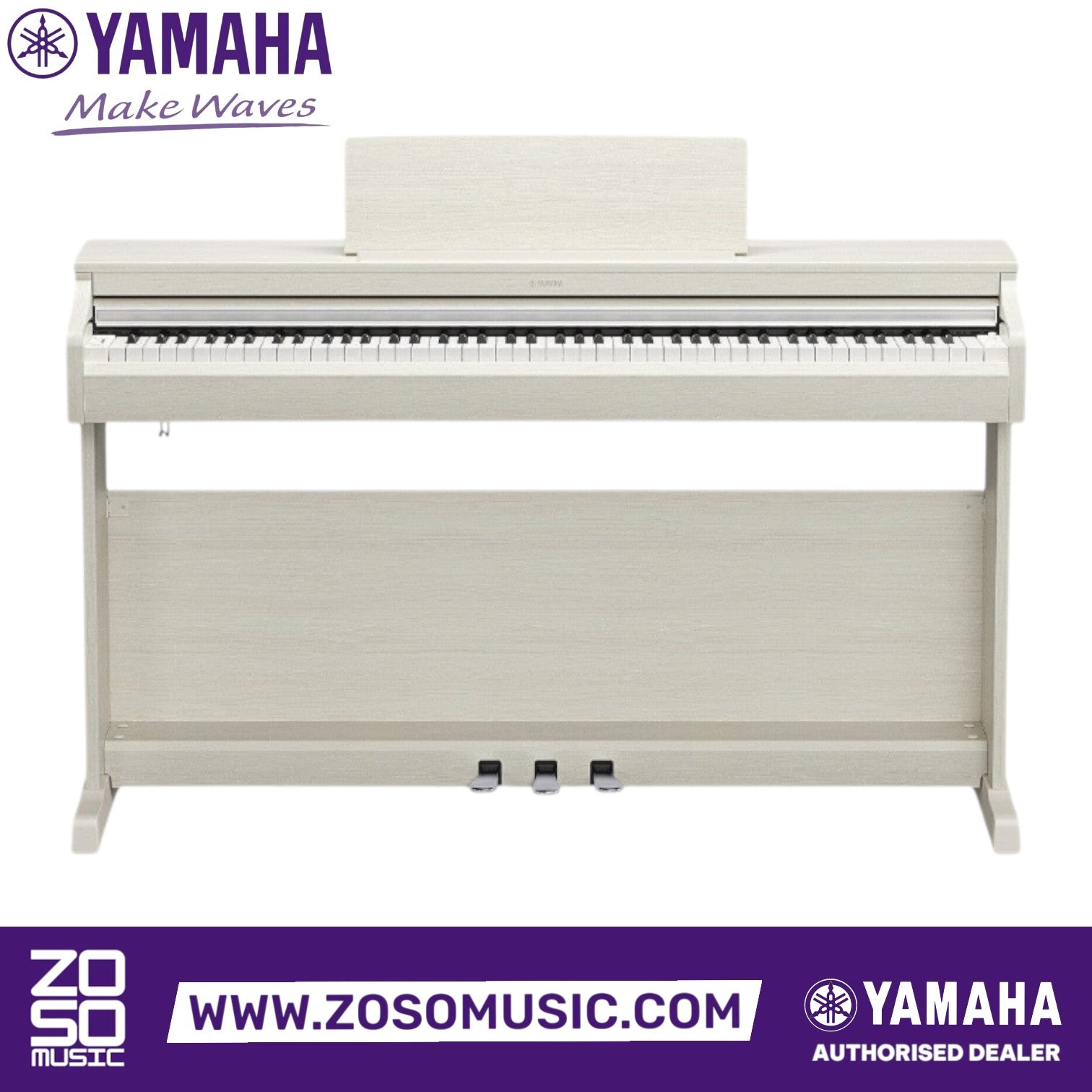 Zoso Music Yamaha Arius YDP-166 digital piano in a light wood finish with 88 weighted keys and three pedals.