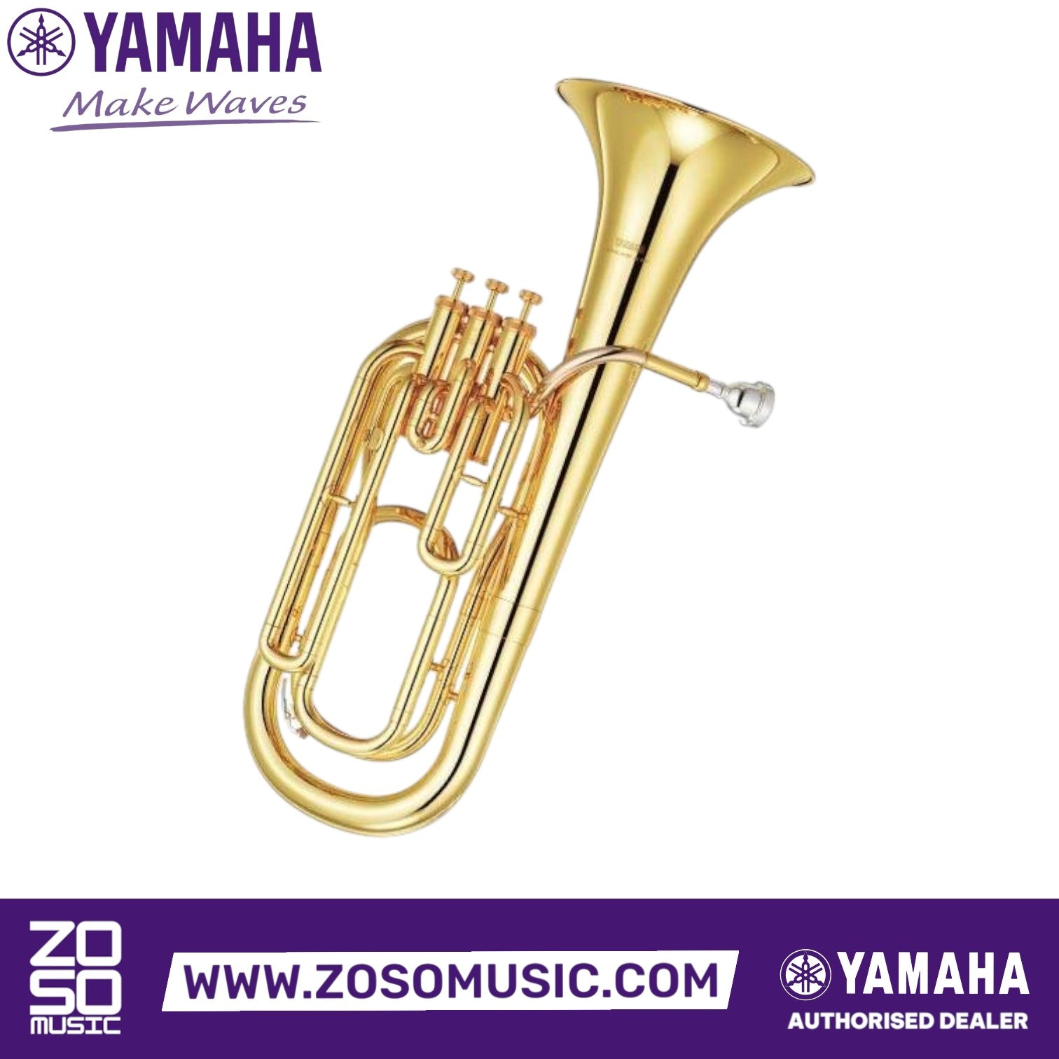 Zoso Music Yamaha YBH-301 Bb baritone horn in gold brass with three nickel-plated valves and clear lacquer finish
