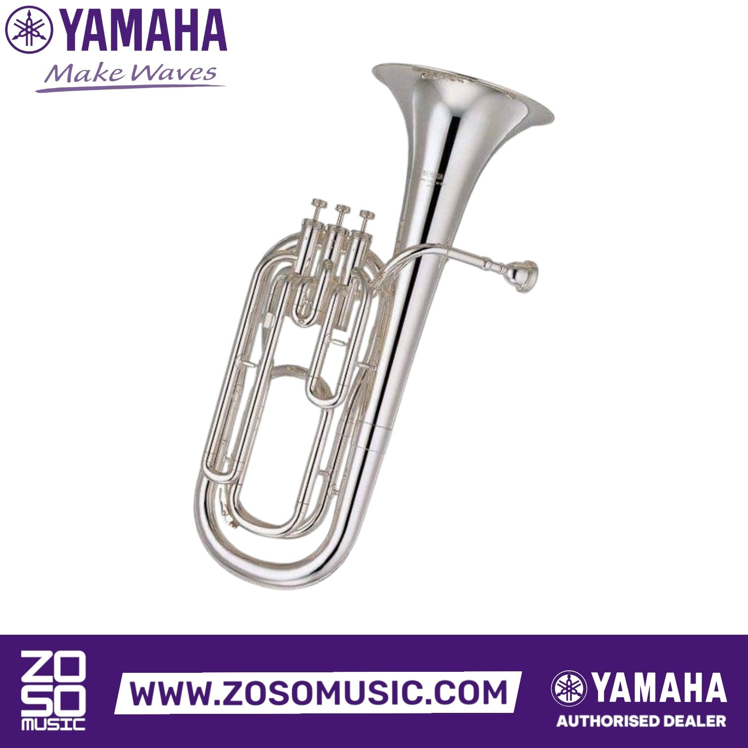 Zoso Music Yamaha YBH-301S Bb baritone horn in silver-plated finish with upright bell design for beginners