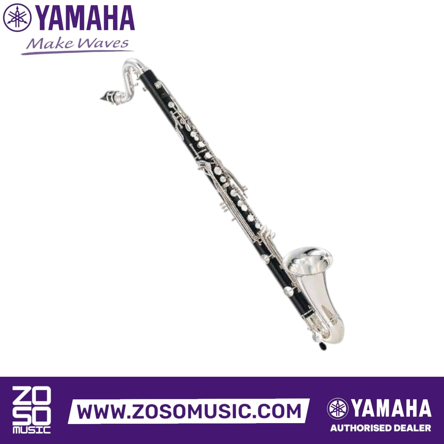Zoso Music Yamaha YCL-221 II professional bass clarinet with black grenadilla wood body and silver-plated keys