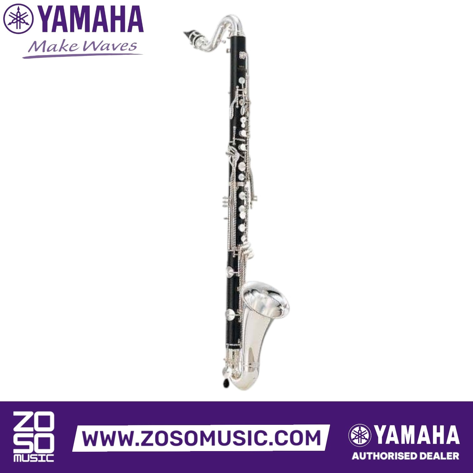 Zoso Music Yamaha YCL-622 II professional bass clarinet with grenadilla wood body and silver-plated keys.