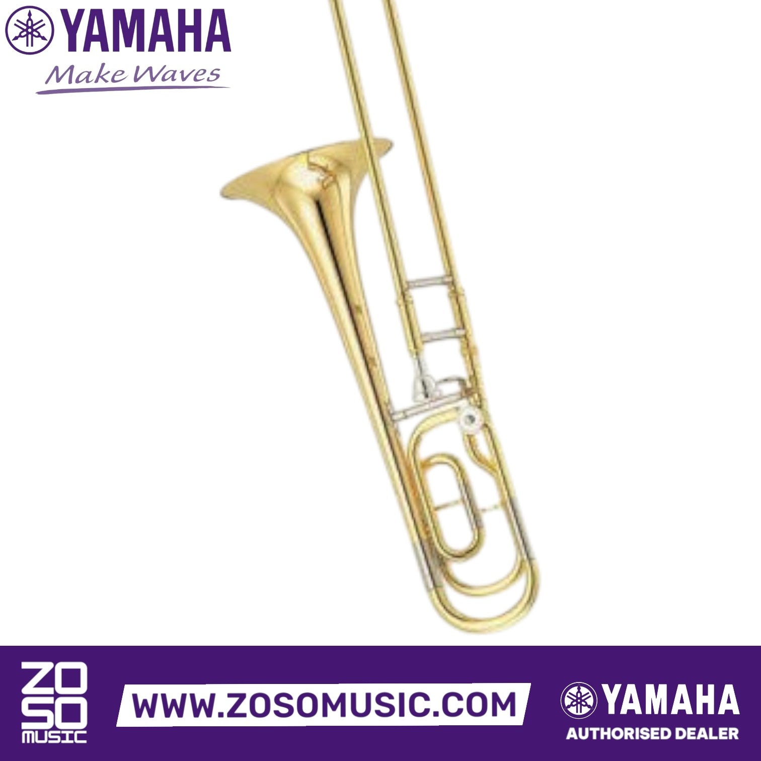 Zoso Music Yamaha YBL-421G intermediate bass trombone with a gold brass bell and lacquer finish
