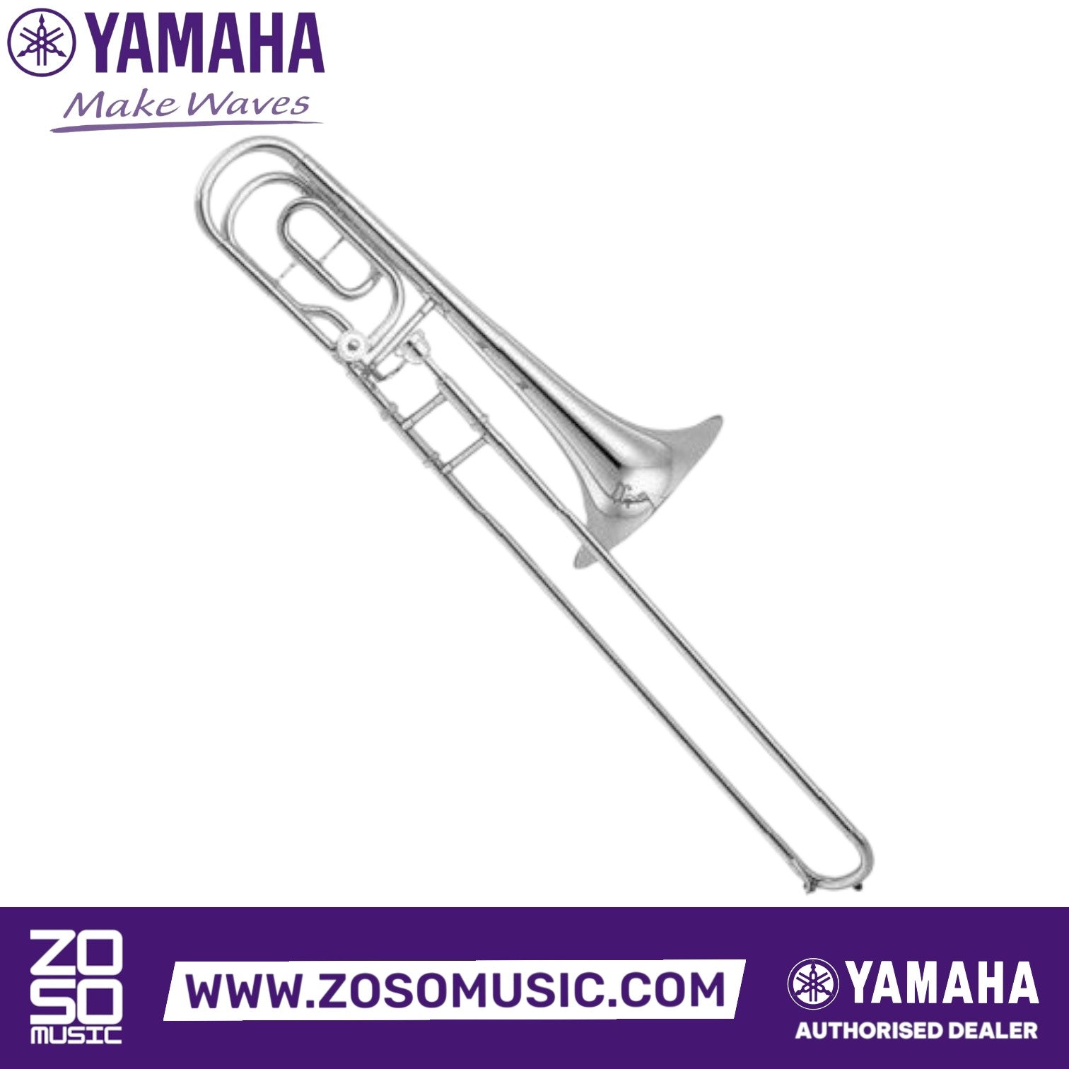 Zoso Music Yamaha YBL-421GS intermediate bass trombone with a silver finish and gold brass bell