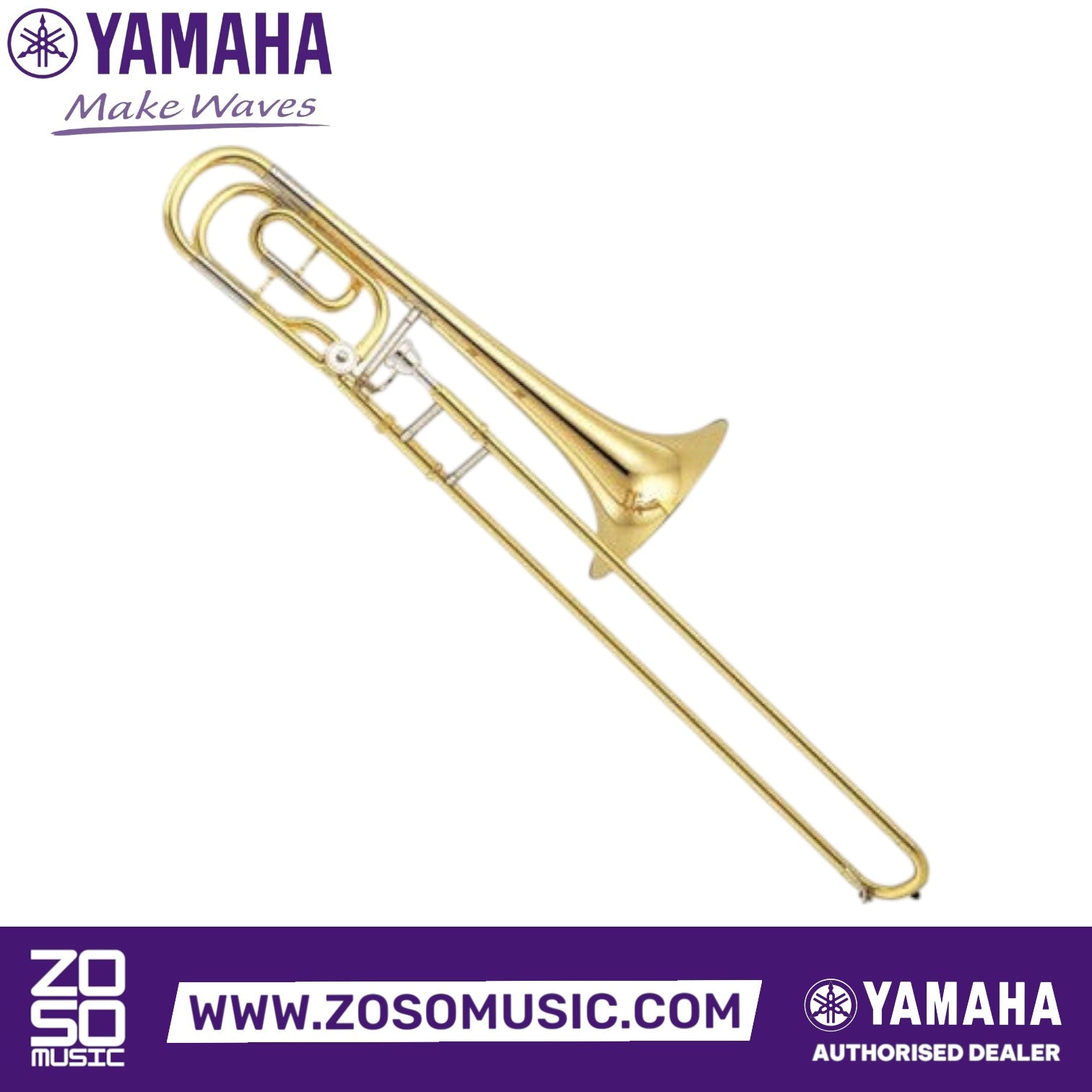 Zoso Music Yamaha YBL-421G intermediate bass trombone with a gold brass bell and lacquer finish
