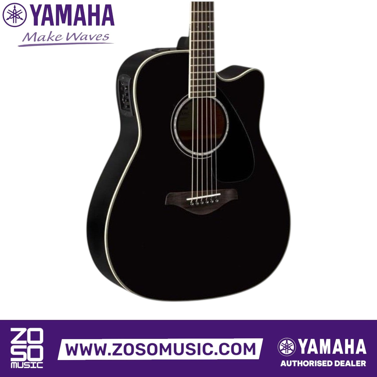 Zoso Music Yamaha FGX830C black dreadnought acoustic electric guitar with solid spruce top and cutaway body