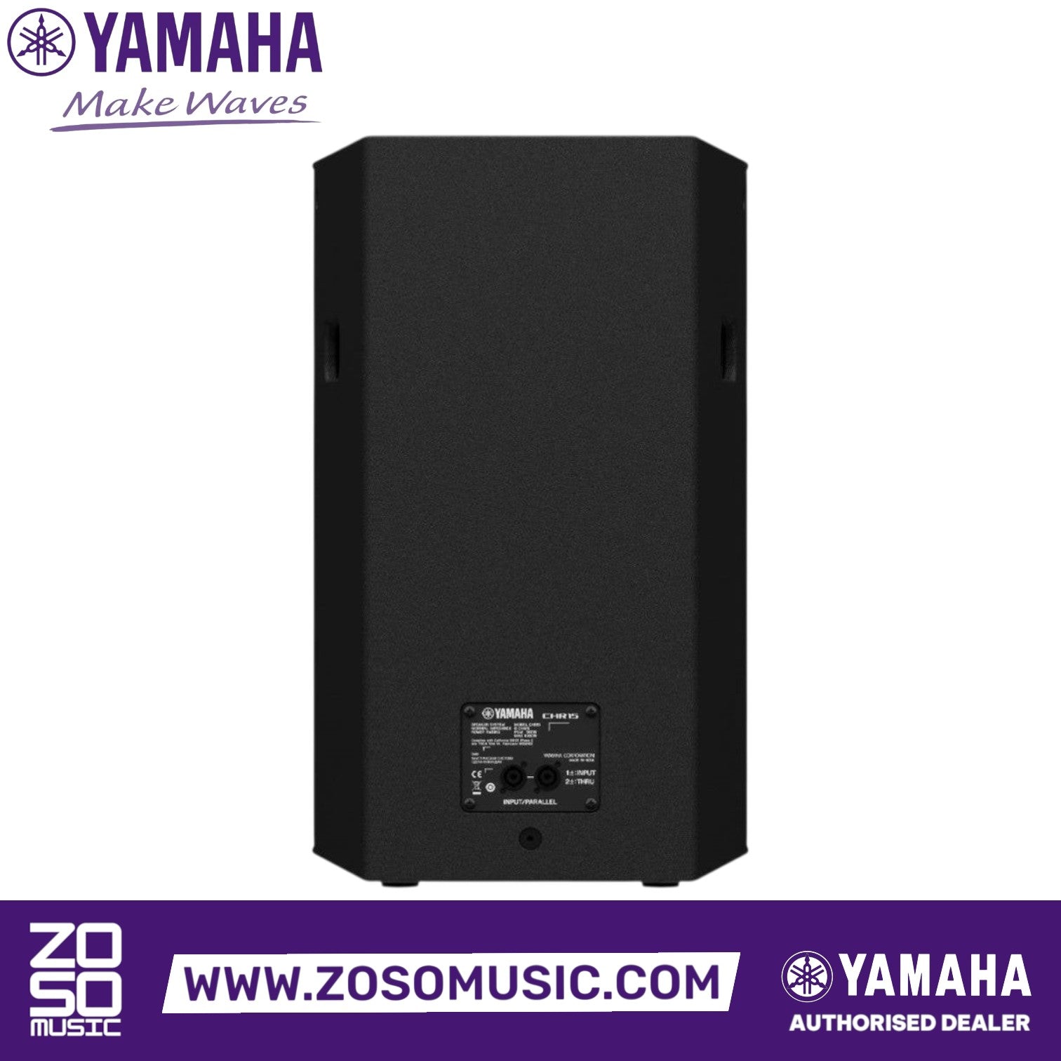 Zoso Music Yamaha CHR15 15-inch passive speaker rear view showing input and output ports on black plywood enclosure