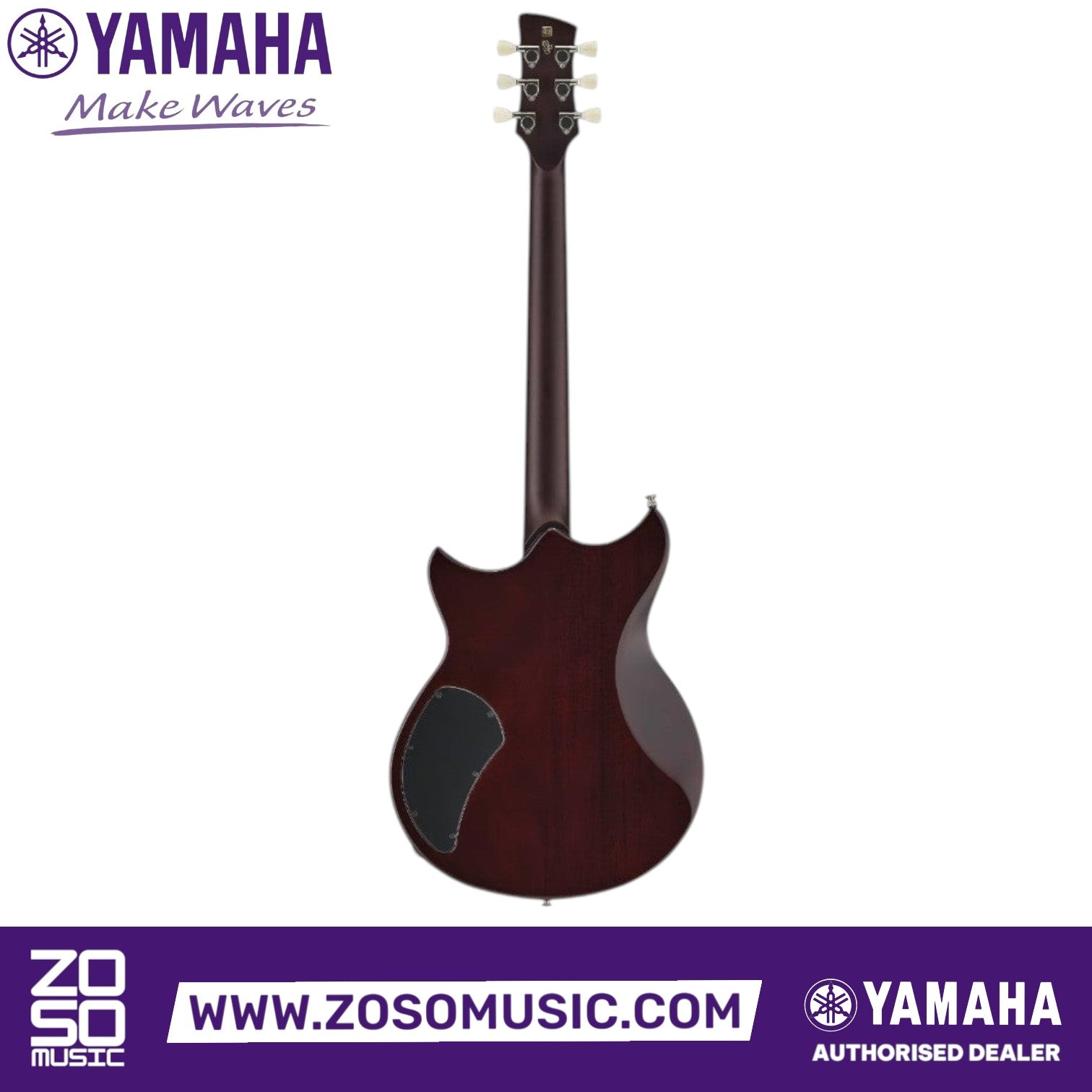 Back view of the Zoso Music Yamaha Chris Buck Signature Revstar electric guitar showing the mahogany body and neck