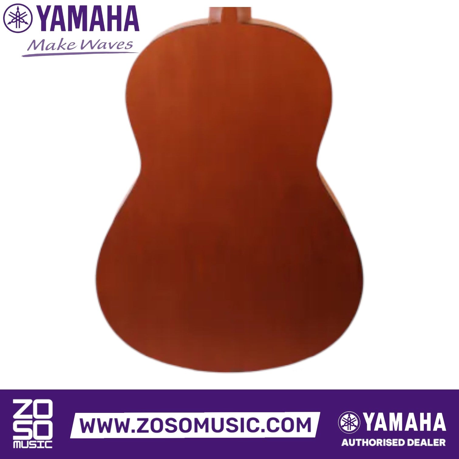Zoso Music Yamaha C40M II classical guitar back view with natural satin finish and tonewood construction