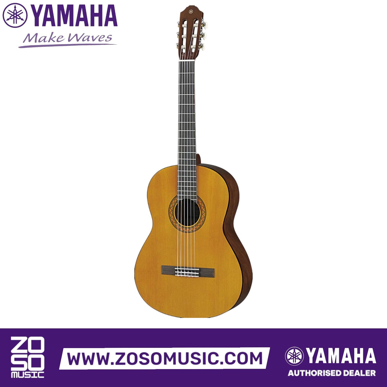 Zoso Music Yamaha C40M II full size classical guitar with a natural spruce top and matte finish nylon strings.