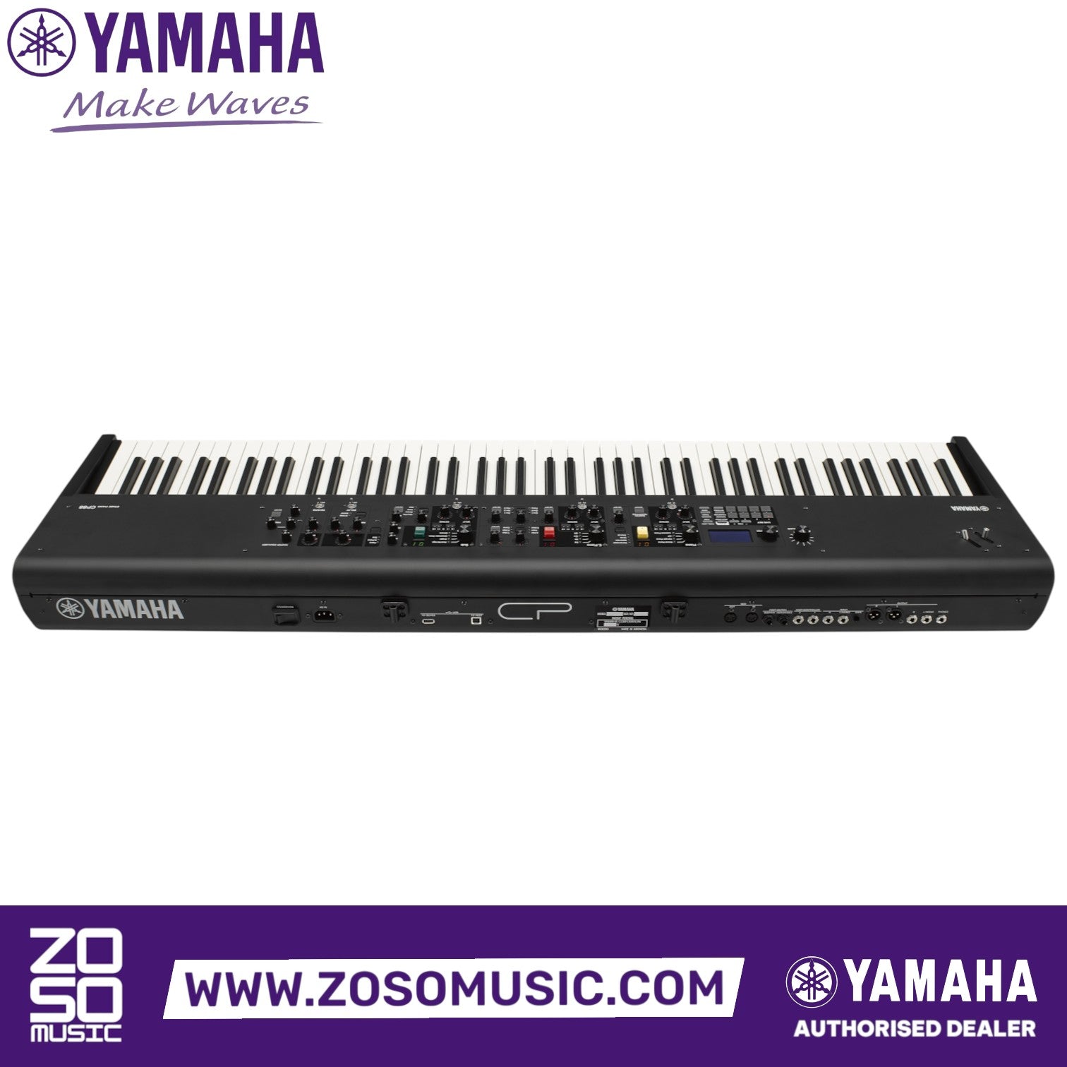 Zoso Music Yamaha CP73 73-key stage piano showing the rear panel connectivity and balanced hammer action keyboard