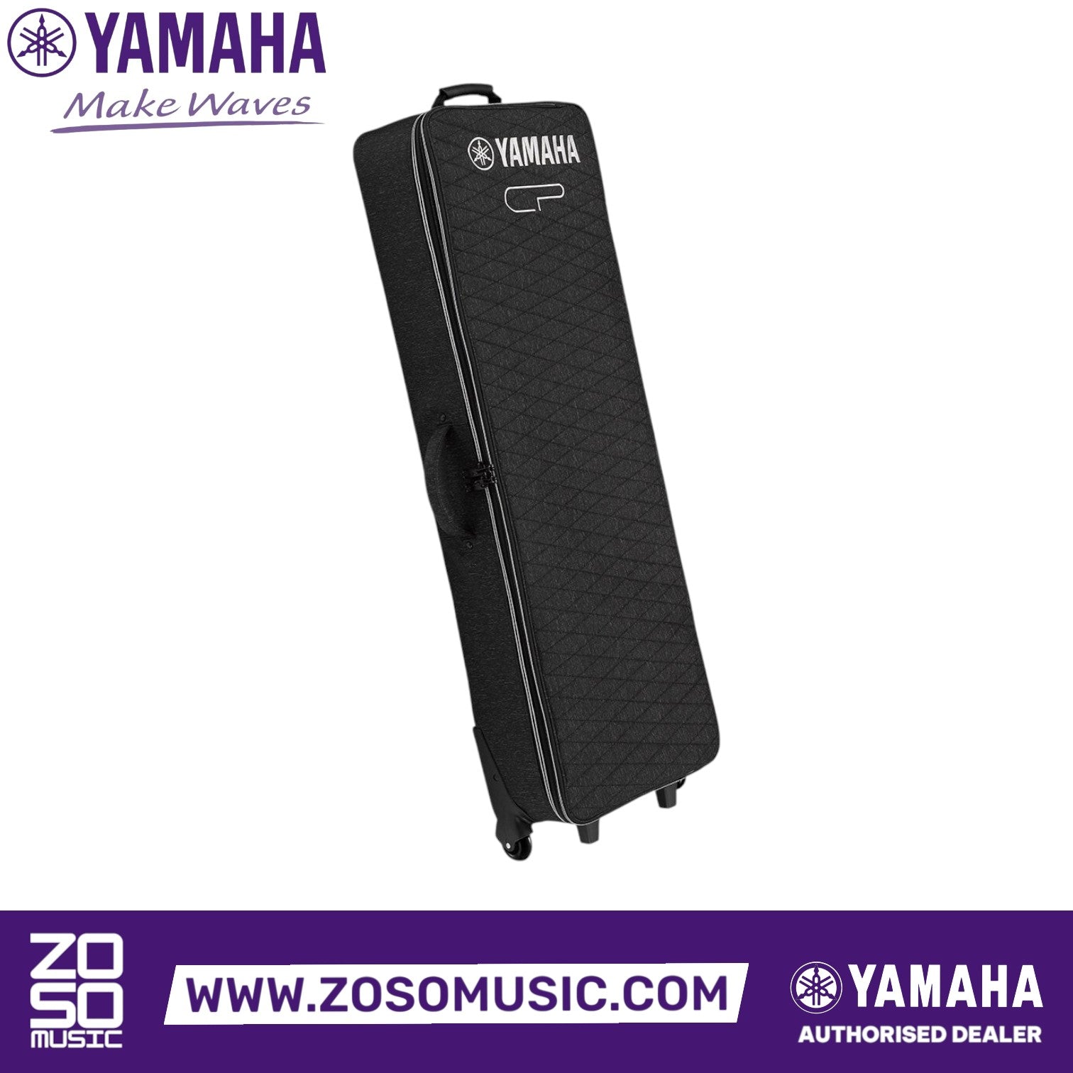 Zoso Music Yamaha YSCCP73 black quilted soft rolling gig bag for CP73 stage piano with wheels and padded handles