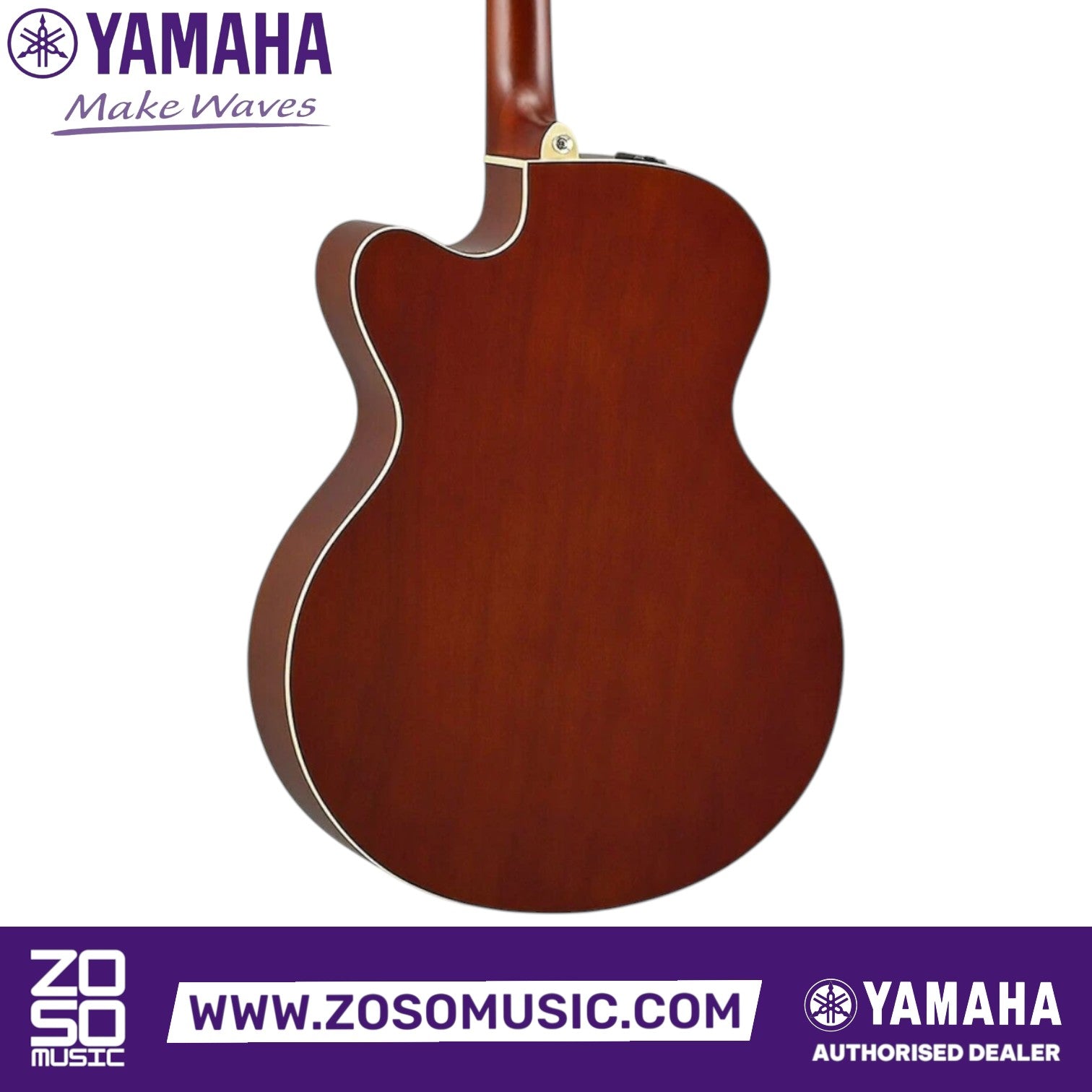 Zoso Music Yamaha CPX600 acoustic-electric guitar back view in old violin sunburst finish with cutaway body