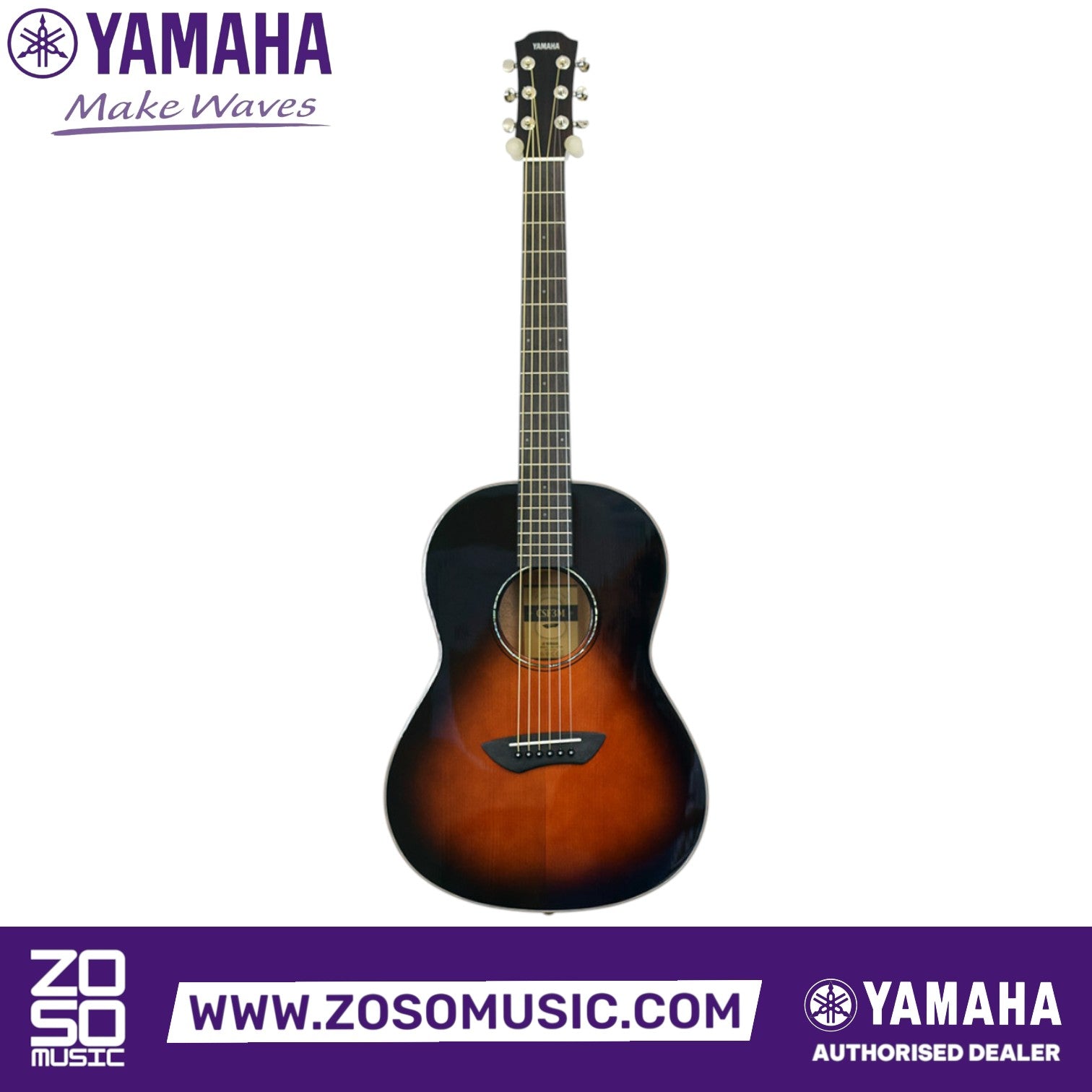 Zoso Music Yamaha CSF1M parlor acoustic-electric guitar in tobacco brown sunburst with solid spruce top.