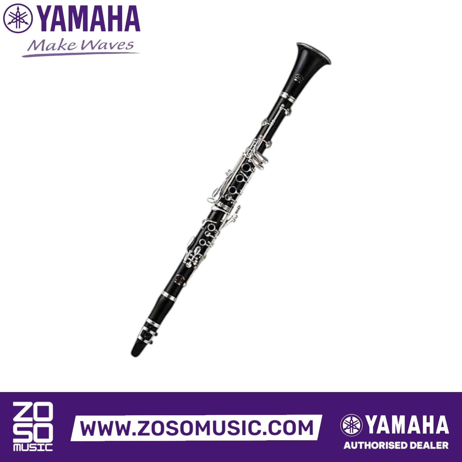 Zoso Music Yamaha YCL-CXE:02 Custom Series Bb clarinet featuring a grenadilla wood body and silver-plated keys.