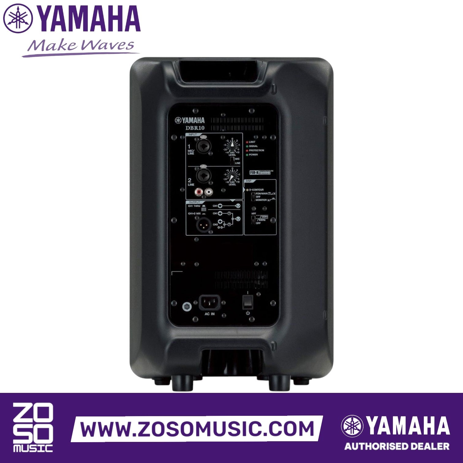 Zoso Music Yamaha DBR10 10-inch powered loudspeaker rear control panel with input and DSP settings
