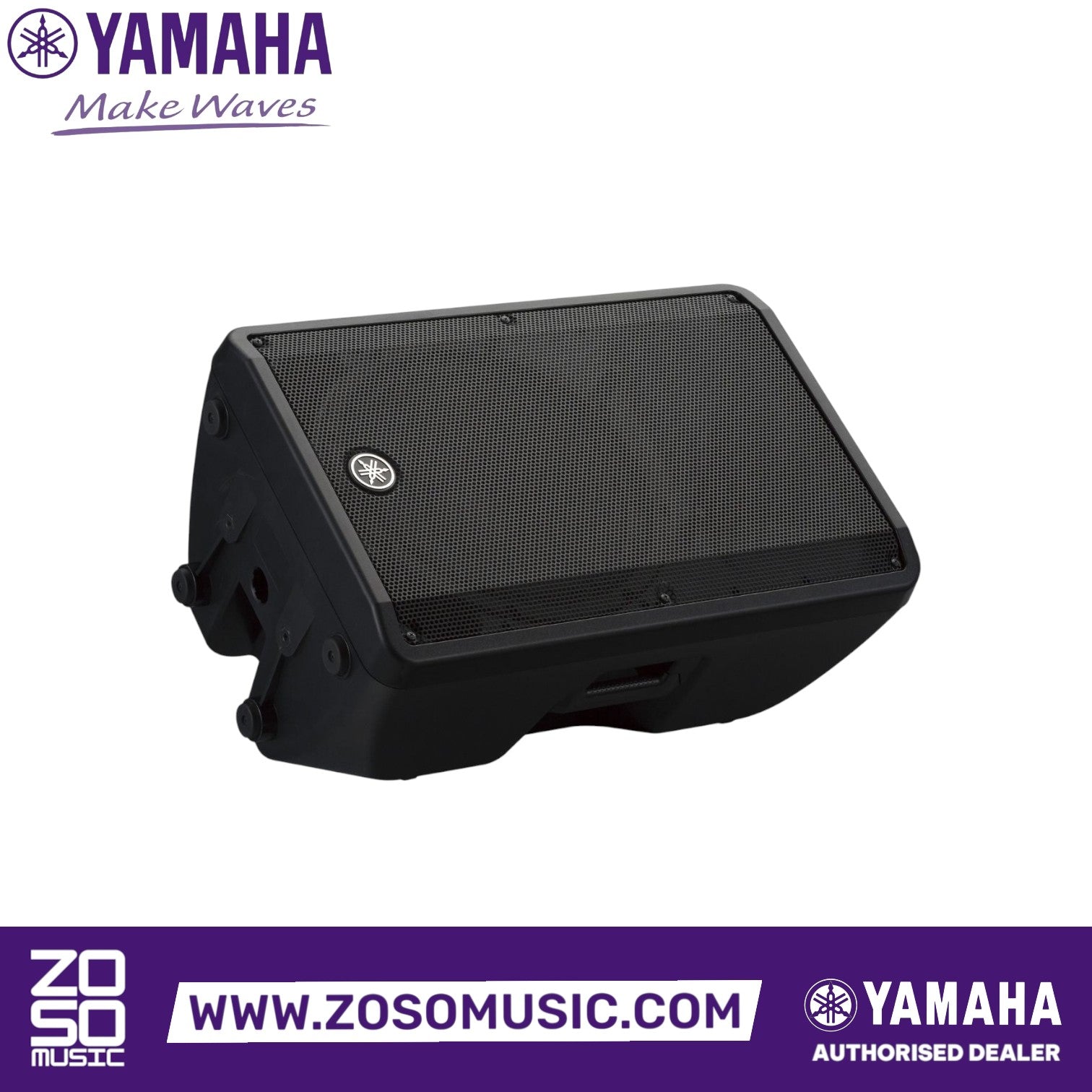 Zoso Music Yamaha DBR15 15-inch 2-way powered loudspeaker in black, angled view for live sound reinforcement.