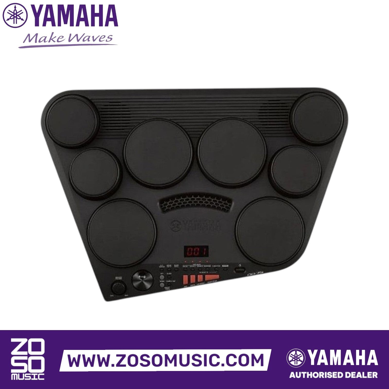 Zoso Music Yamaha DD75 portable digital drum kit featuring eight touch-sensitive pads and a central control interface.