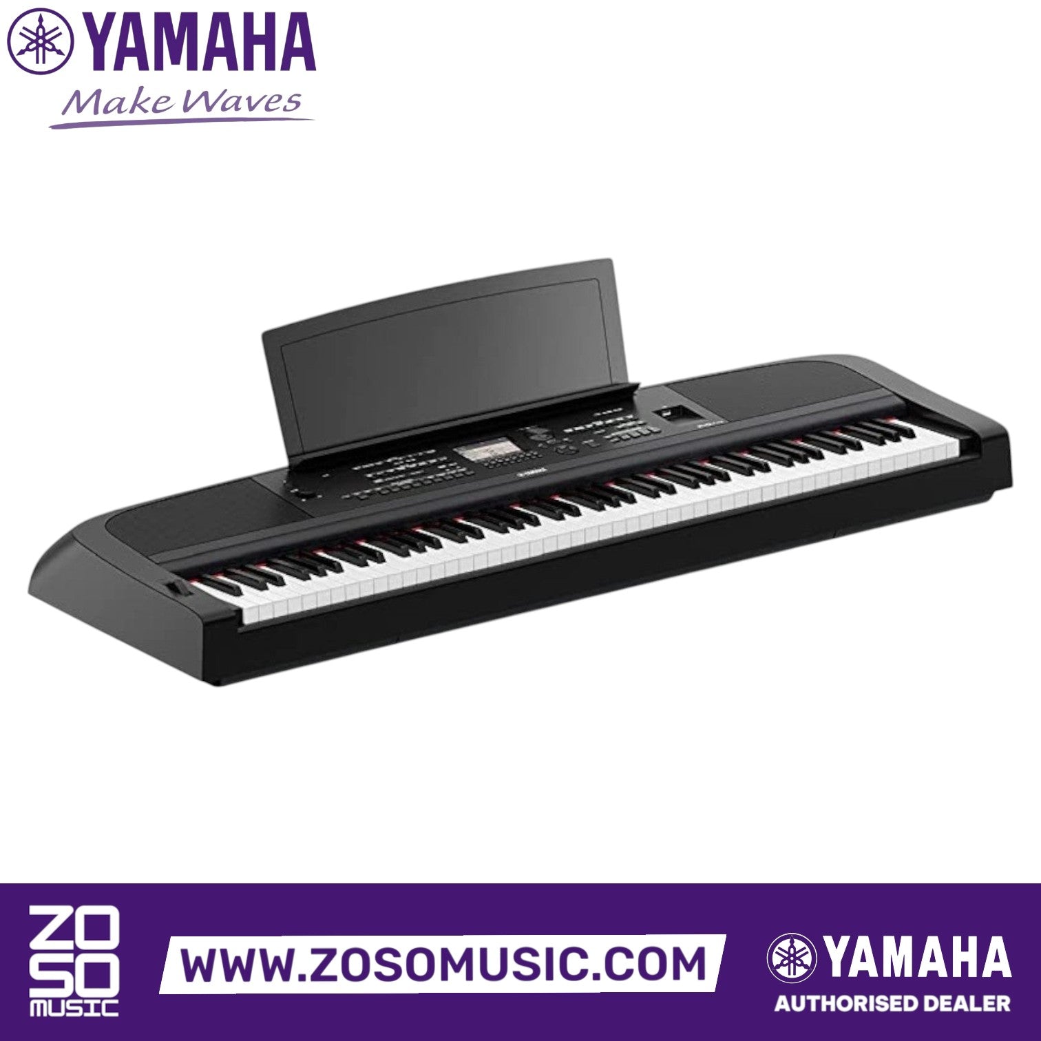 Zoso Music Yamaha DGX670 88-key digital piano in black with weighted action keys and integrated music rest